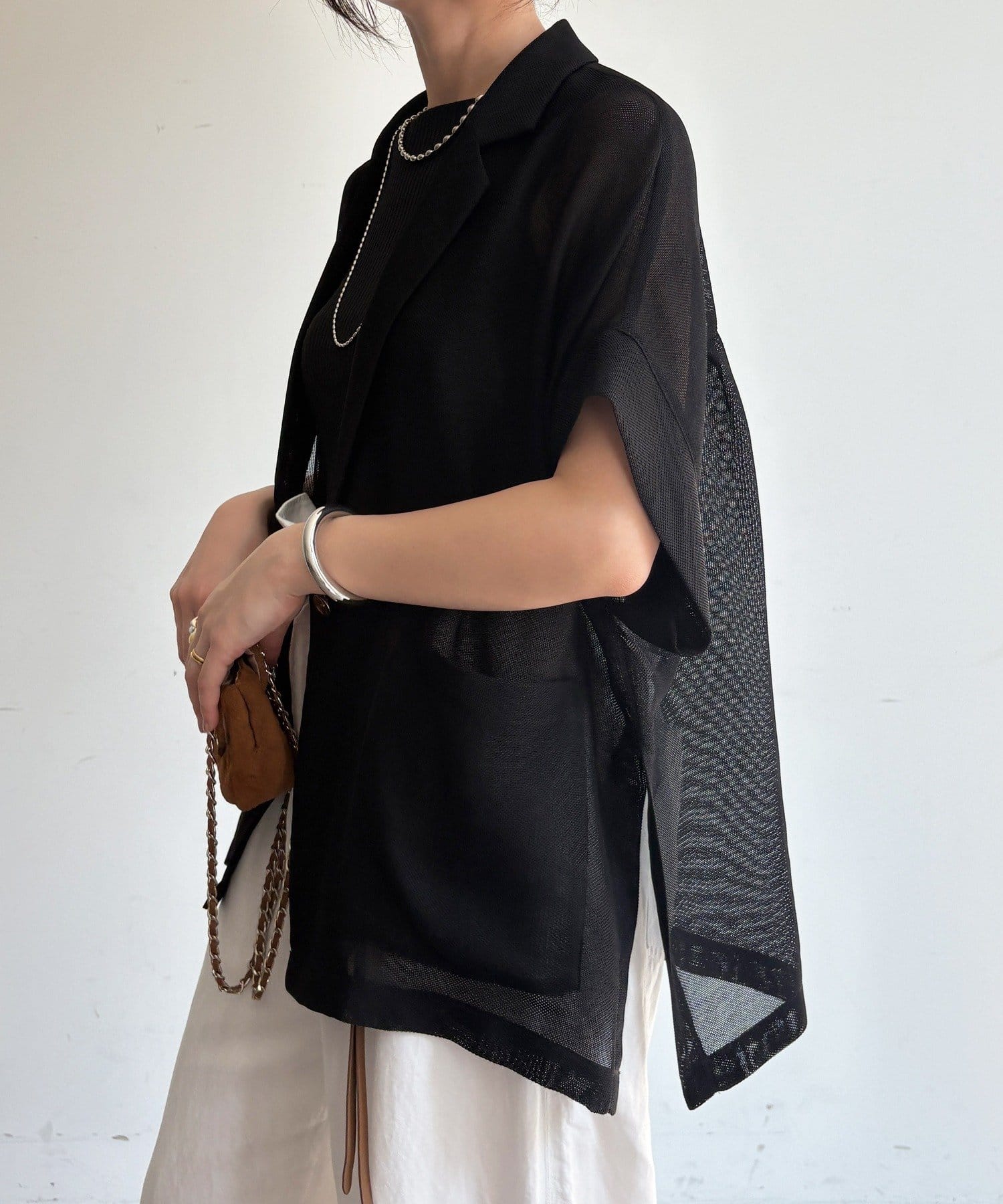 DOUDOU(ドゥドゥ) GOLD1つボタンメッシュ半袖ジャケット