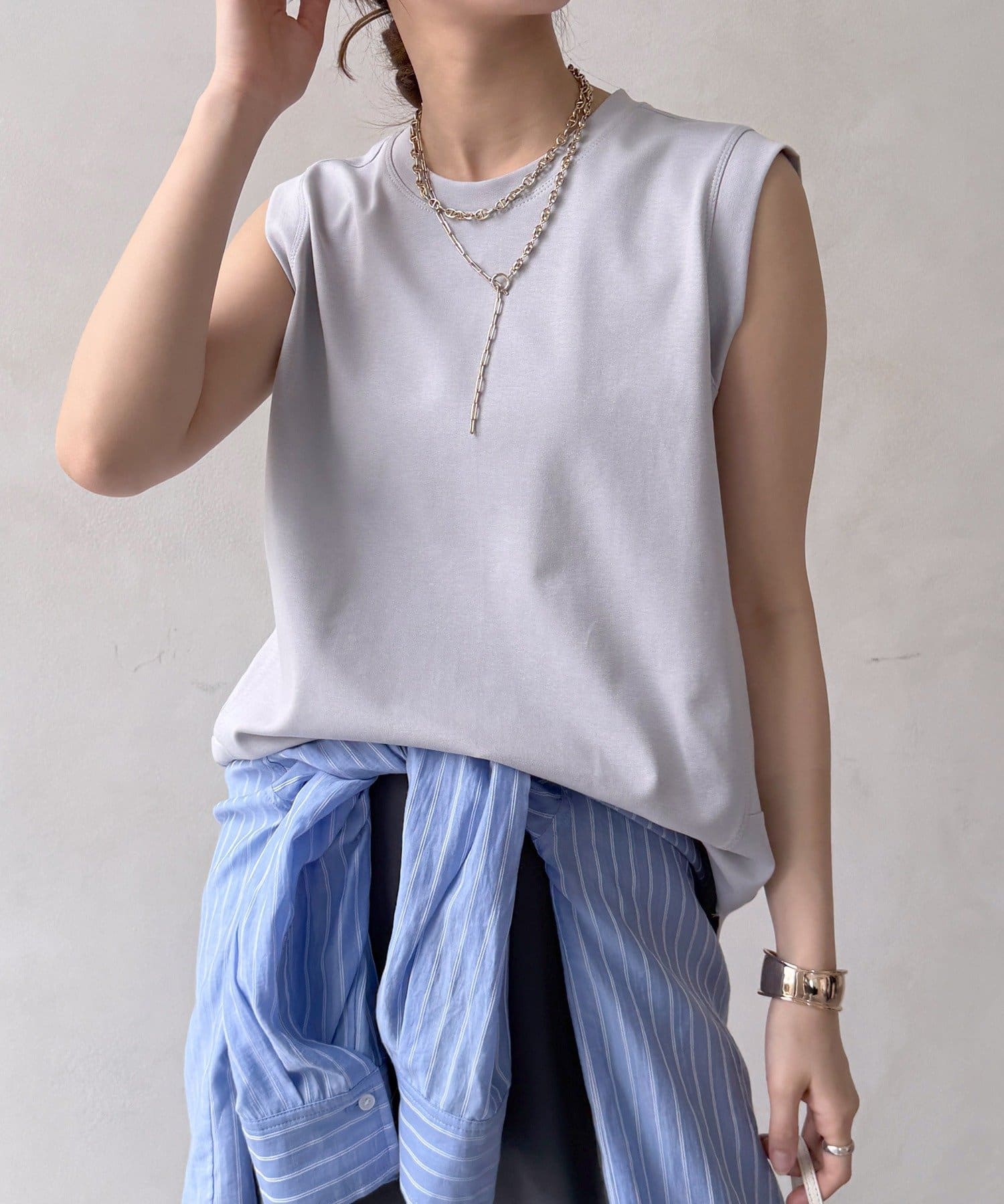 DOUDOU(ドゥドゥ) 裾切替ノーリスリーブプルオーバー