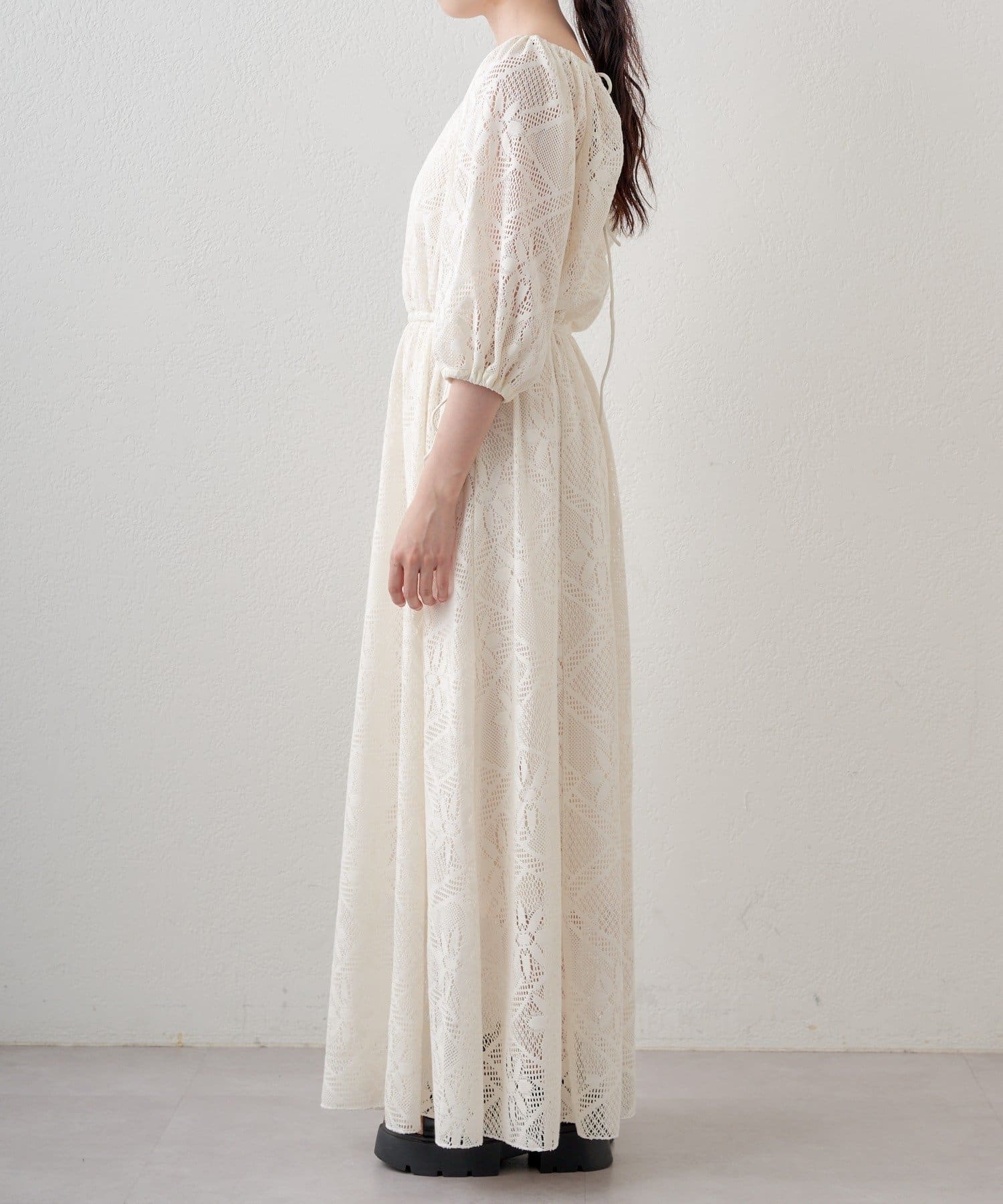 Kastane(カスタネ) 【WEB限定/2サイズ展開/低身長サイズ】カットレースギャザーワンピース