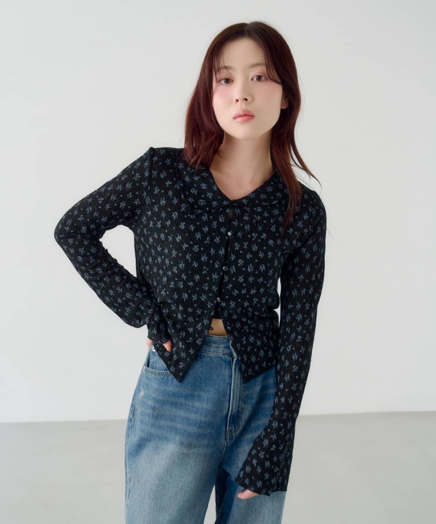 Kastane(カスタネ) レースフラワー襟付きカーディガン