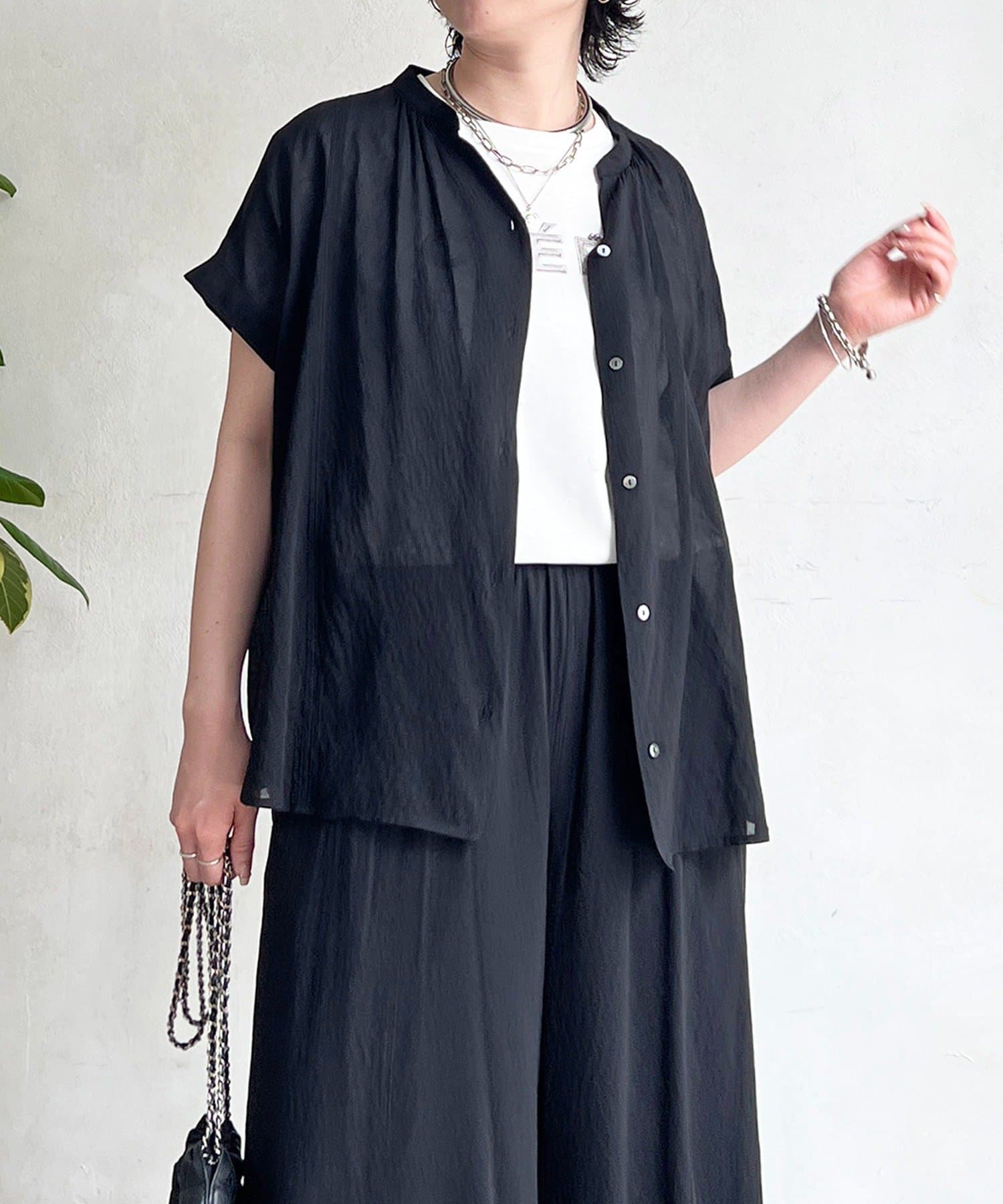 un dix cors(アンディコール) バック切替麻調シアーブラウス