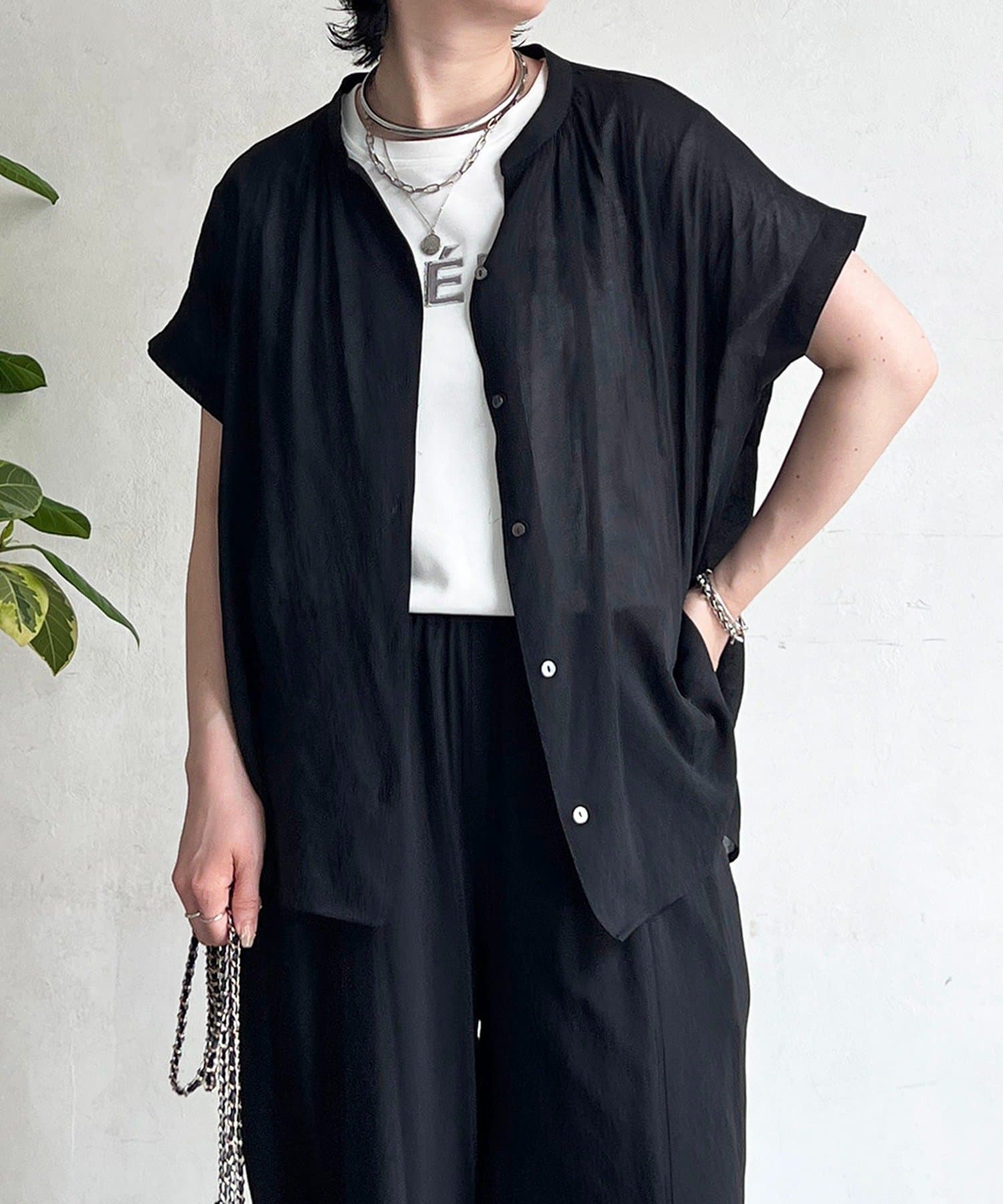 un dix cors(アンディコール) バック切替麻調シアーブラウス