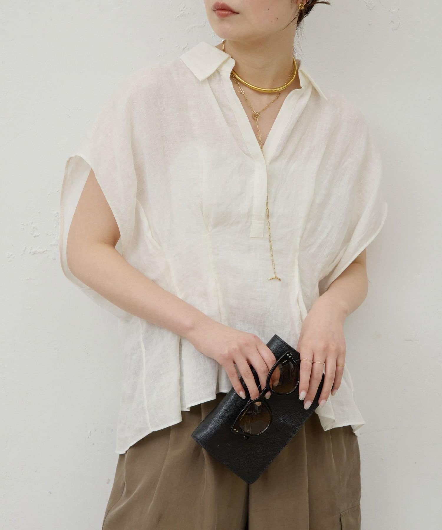 GALLARDAGALANTE(ガリャルダガランテ) 【近日予約開始】【WEB限定】ハーフスリーブウエストシェイプシャツ