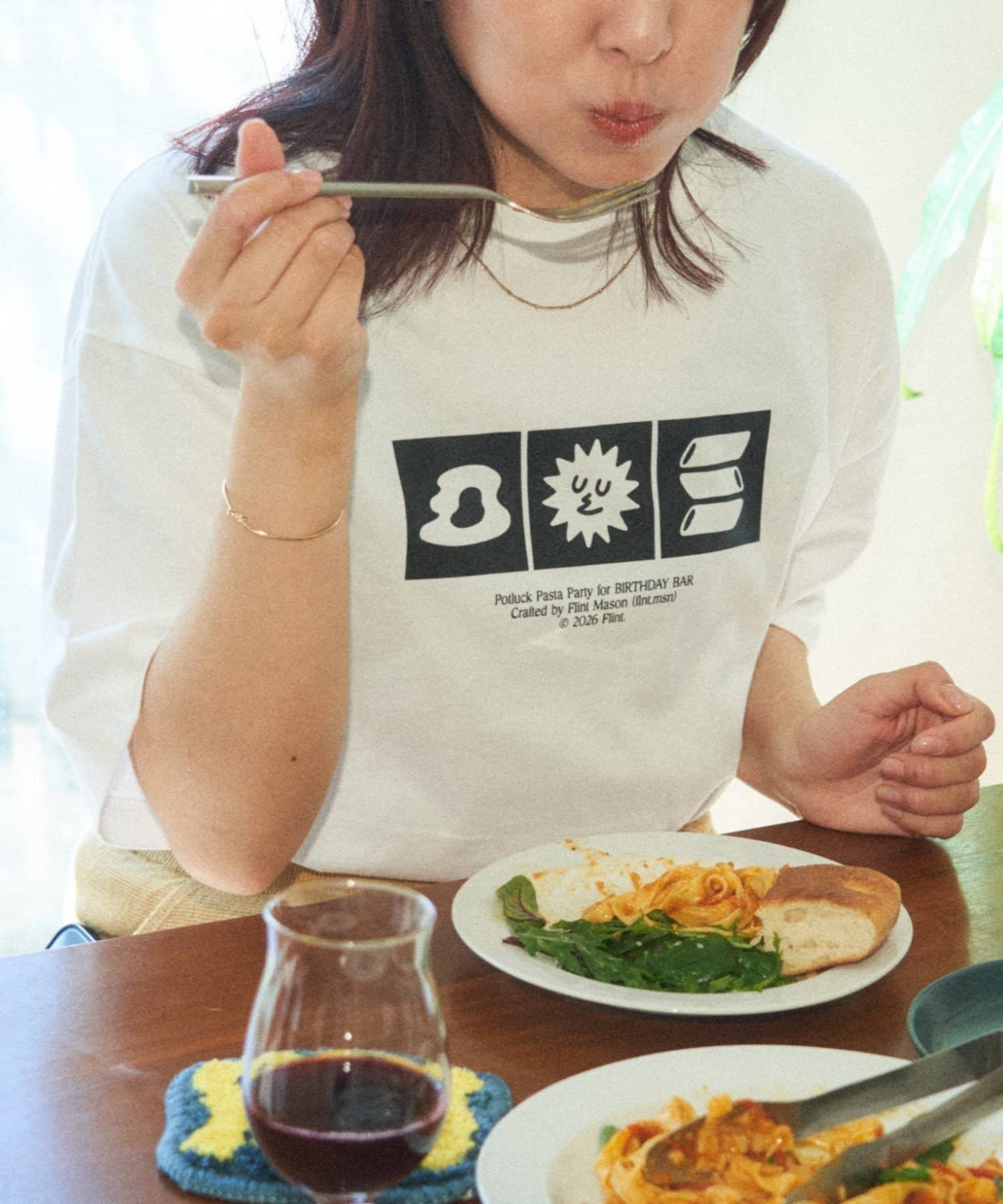 BIRTHDAY BAR(バースデイバー) 【POTLUCK PASTA PARTY】Tシャツ　2サイズ展開