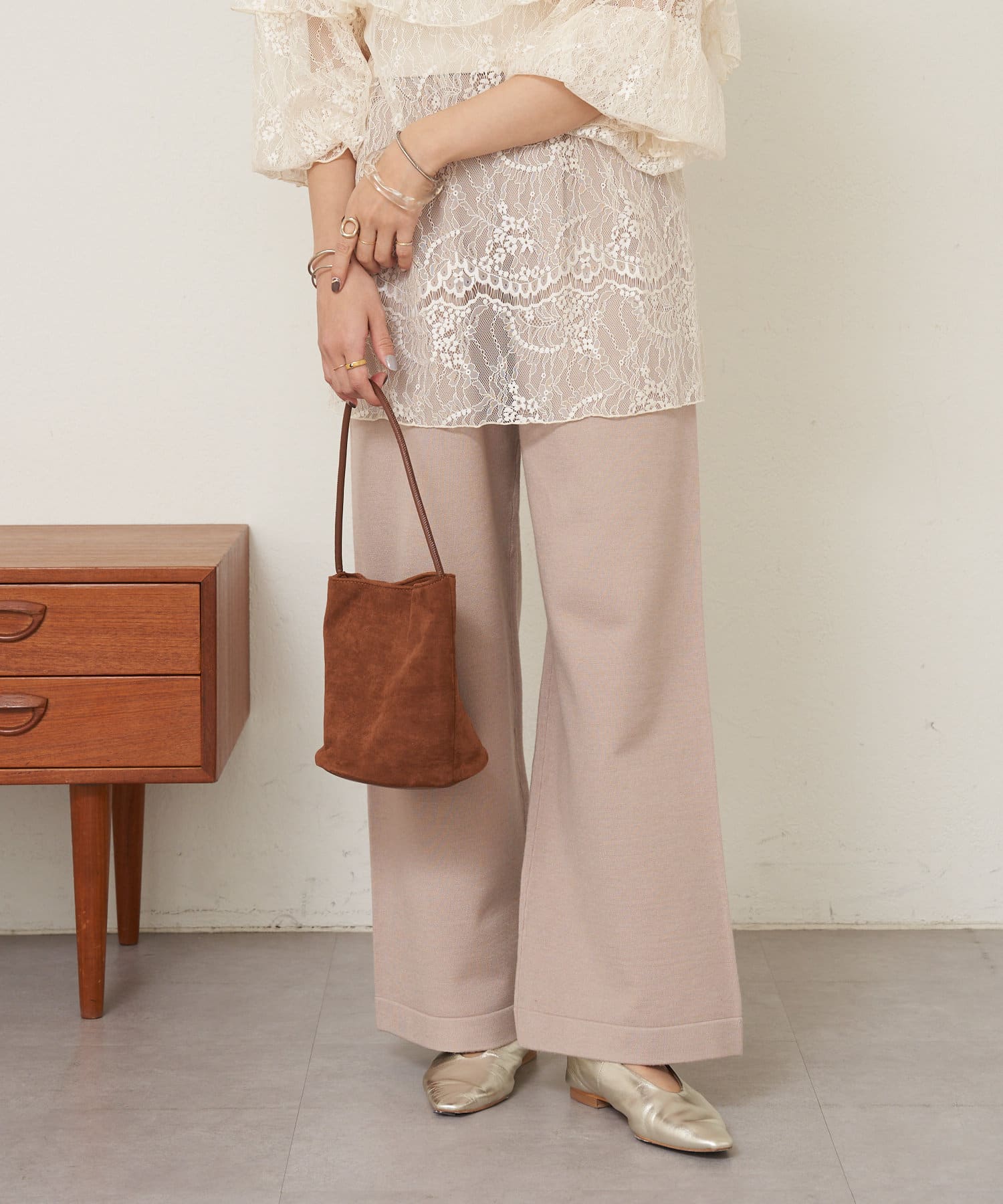 OUTLET(アウトレット) 【SHENERY】ニットタックパンツ