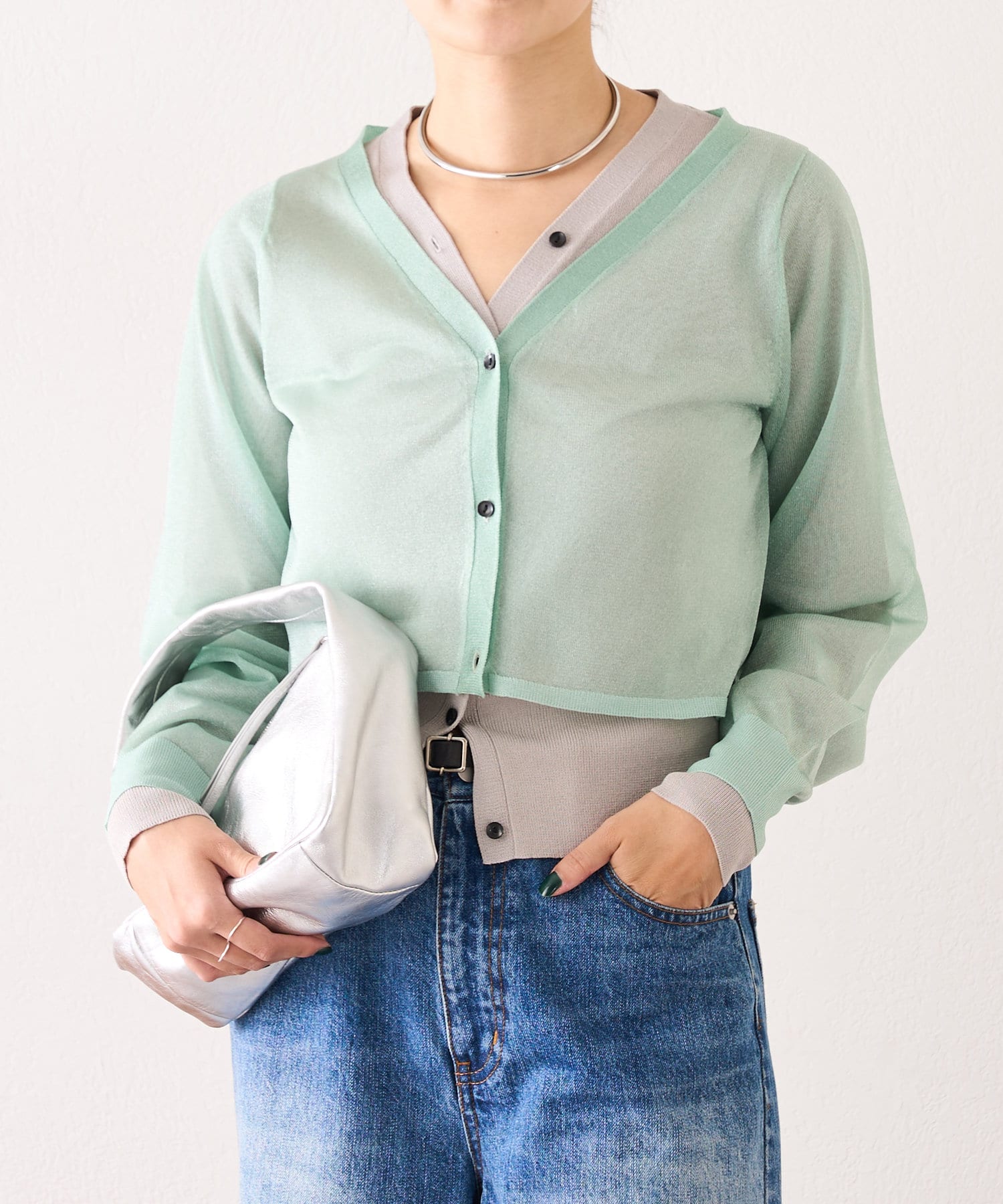 OUTLET(アウトレット) 【SHENERY】シアーレイヤードカーディガン