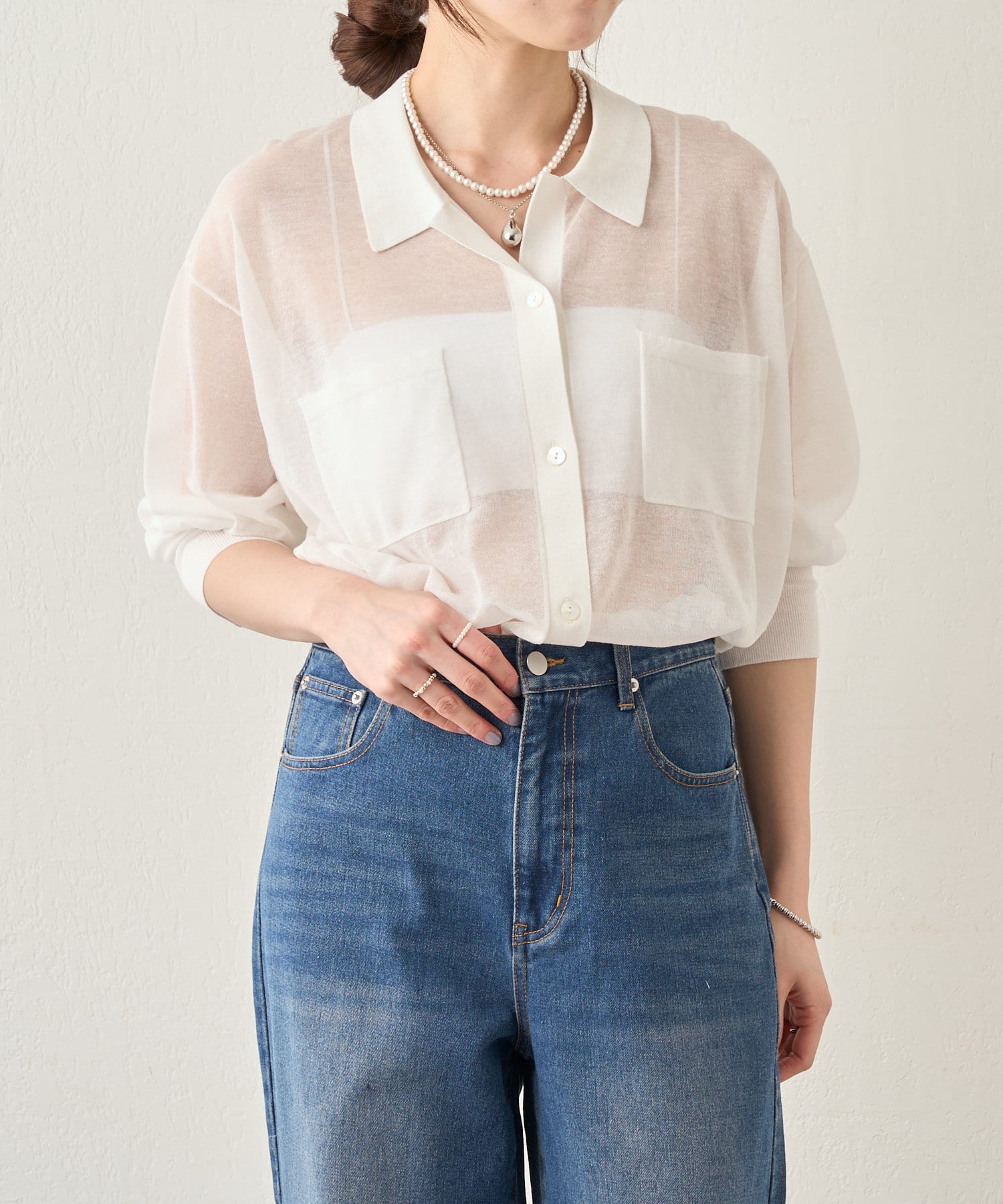 OUTLET(アウトレット) 【SHENERY】開襟シアーニットカーディガン