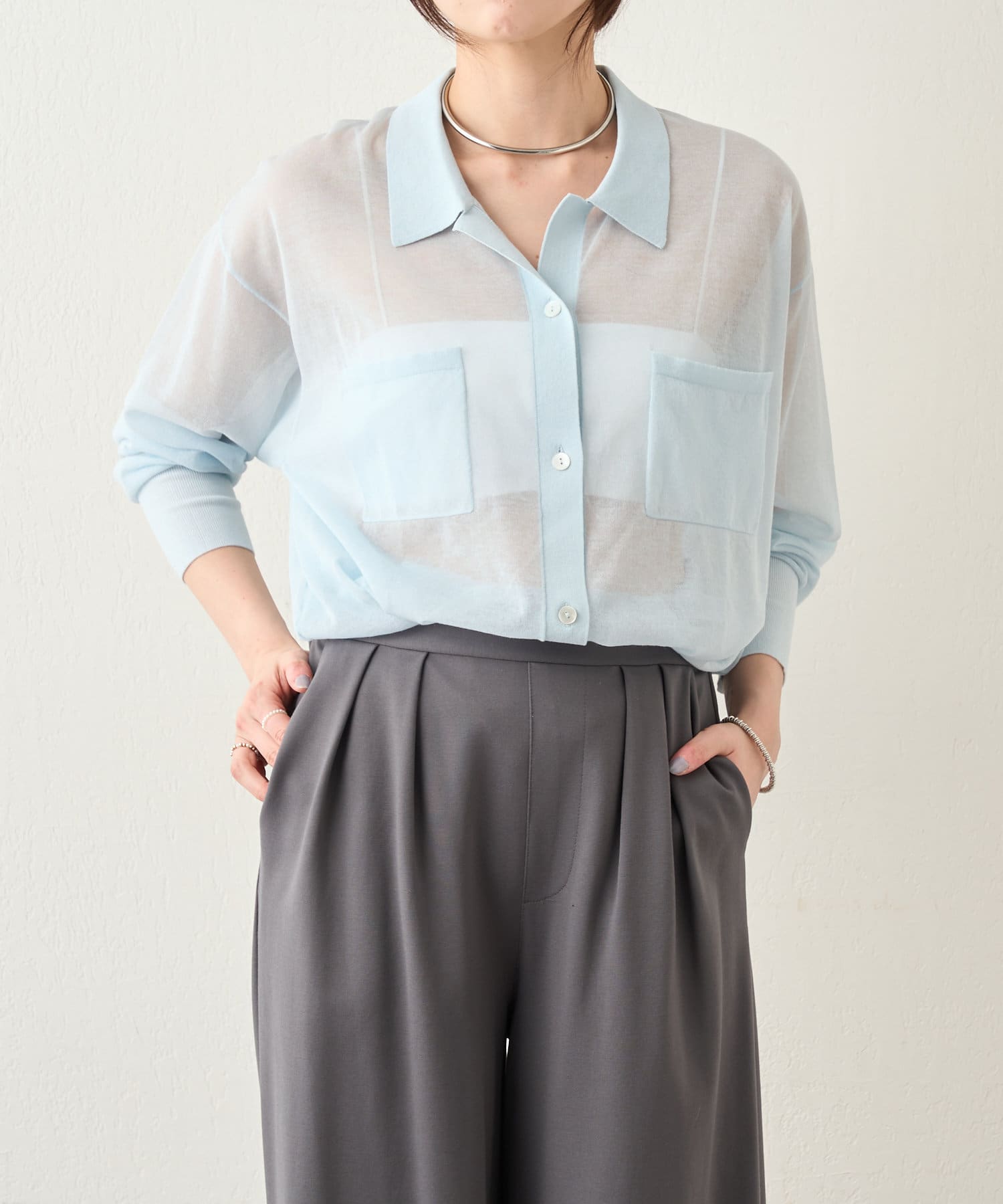 OUTLET(アウトレット) 【SHENERY】開襟シアーニットカーディガン