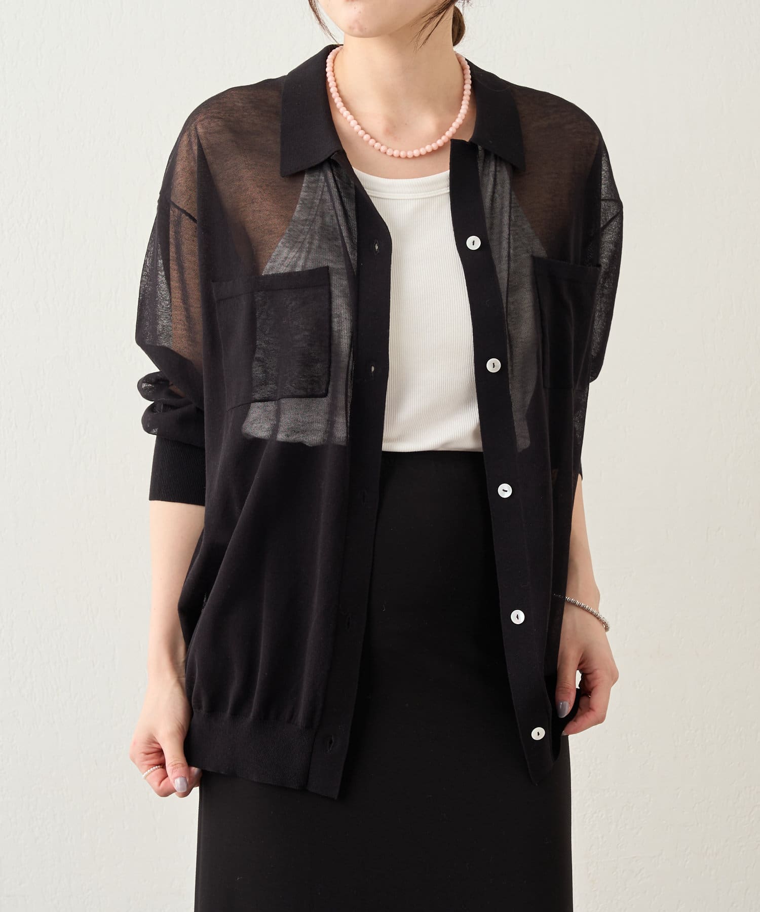 OUTLET(アウトレット) 【SHENERY】開襟シアーニットカーディガン