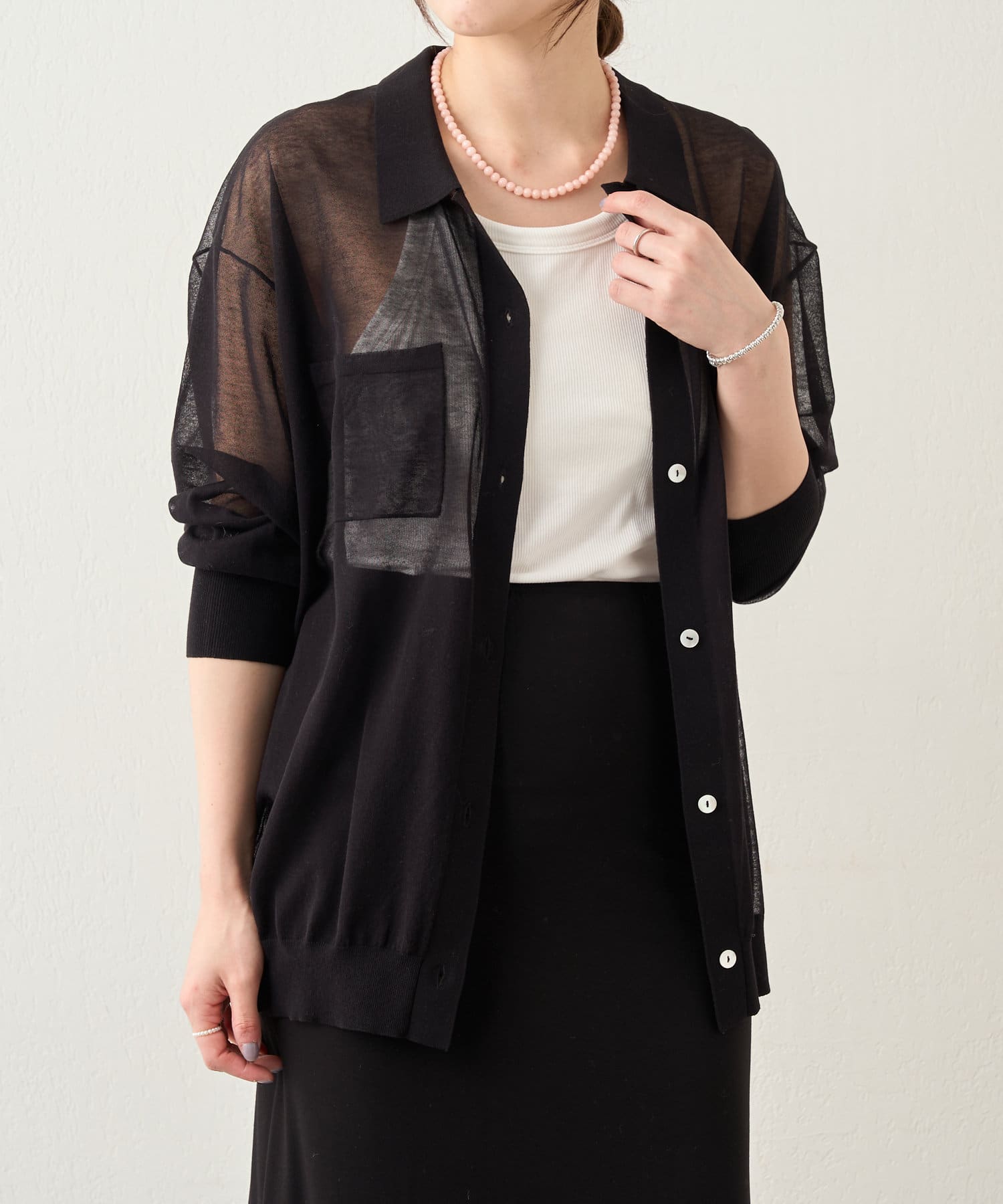 OUTLET(アウトレット) 【SHENERY】開襟シアーニットカーディガン