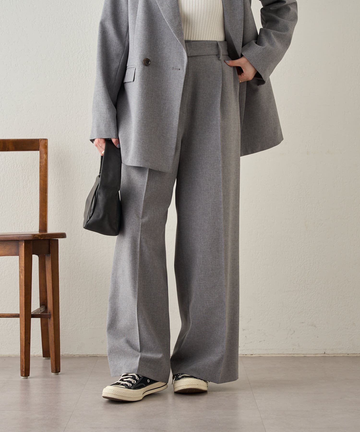 OUTLET(アウトレット) 【SHENERY】ウォッシャブルベルテッドワイドパンツ