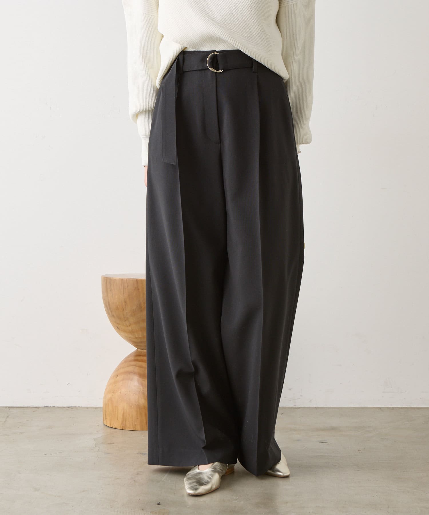 OUTLET(アウトレット) 【SHENERY】ウォッシャブルベルテッドワイドパンツ