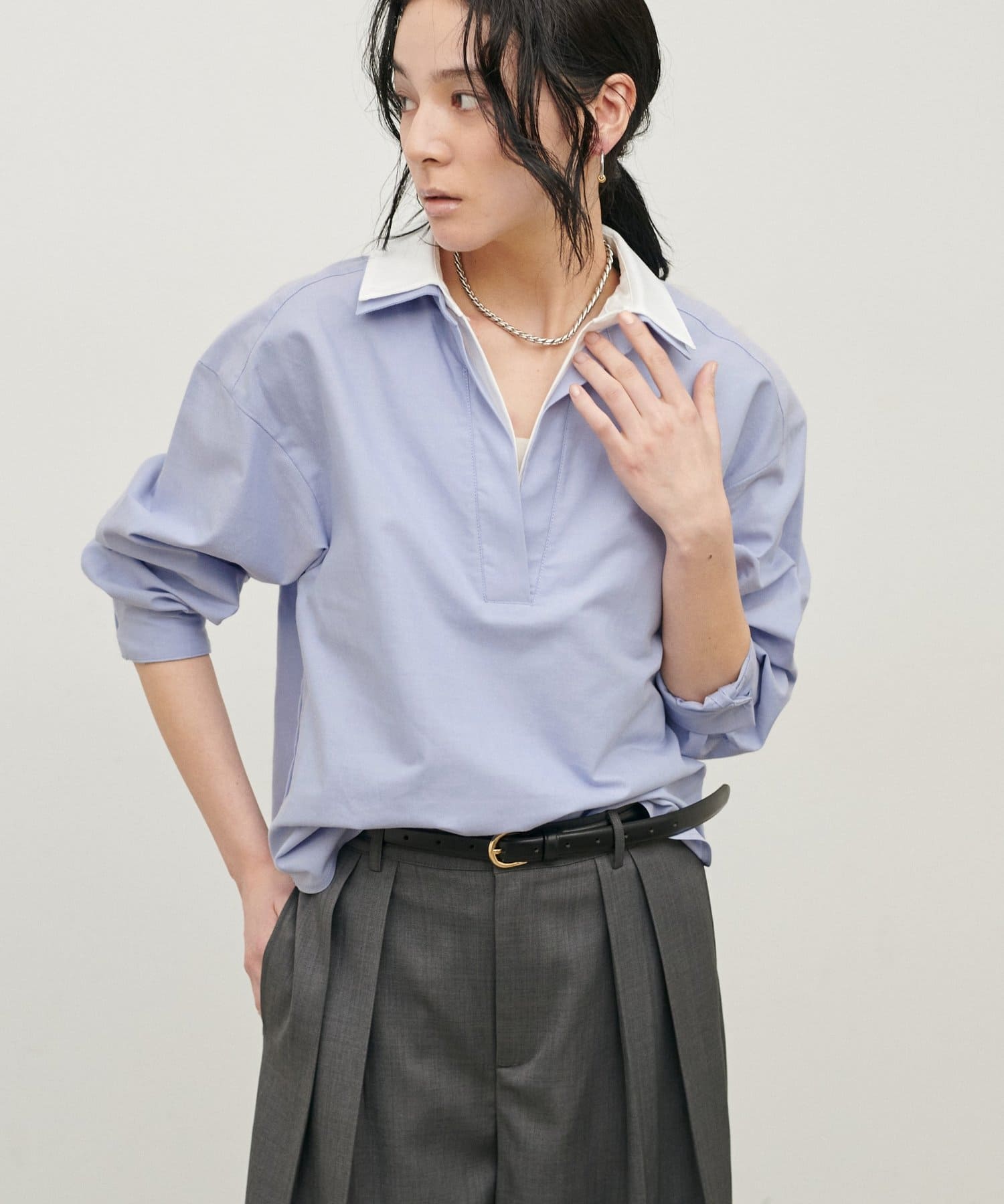 LARUTA(ラルータ) [Web限定]2枚衿オックススキッパーシャツ