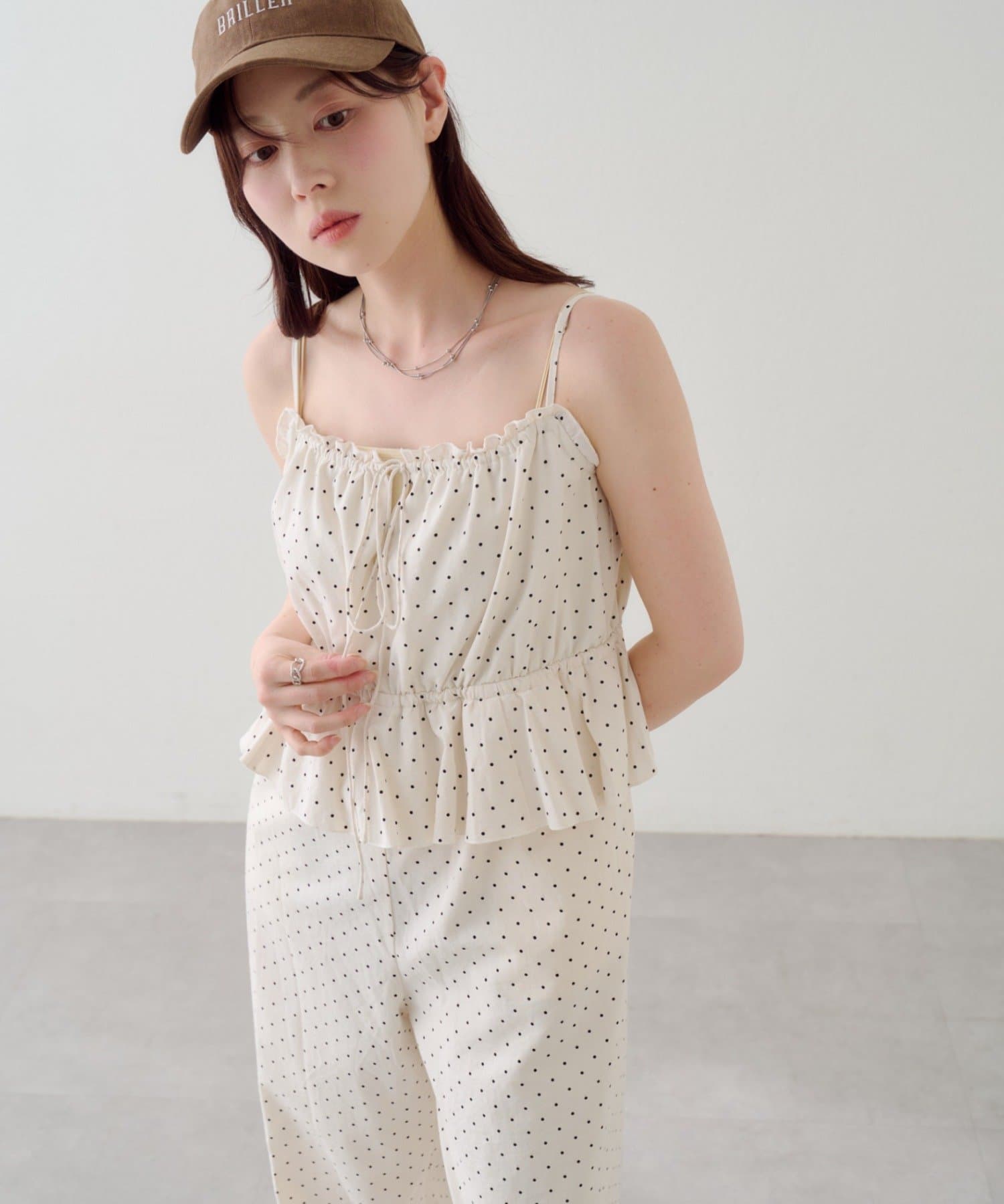 Kastane(カスタネ) 【ワンピースフェア対象/WEB限定/2サイズ展開/低身長サイズ】ペプラムキャミサロペット