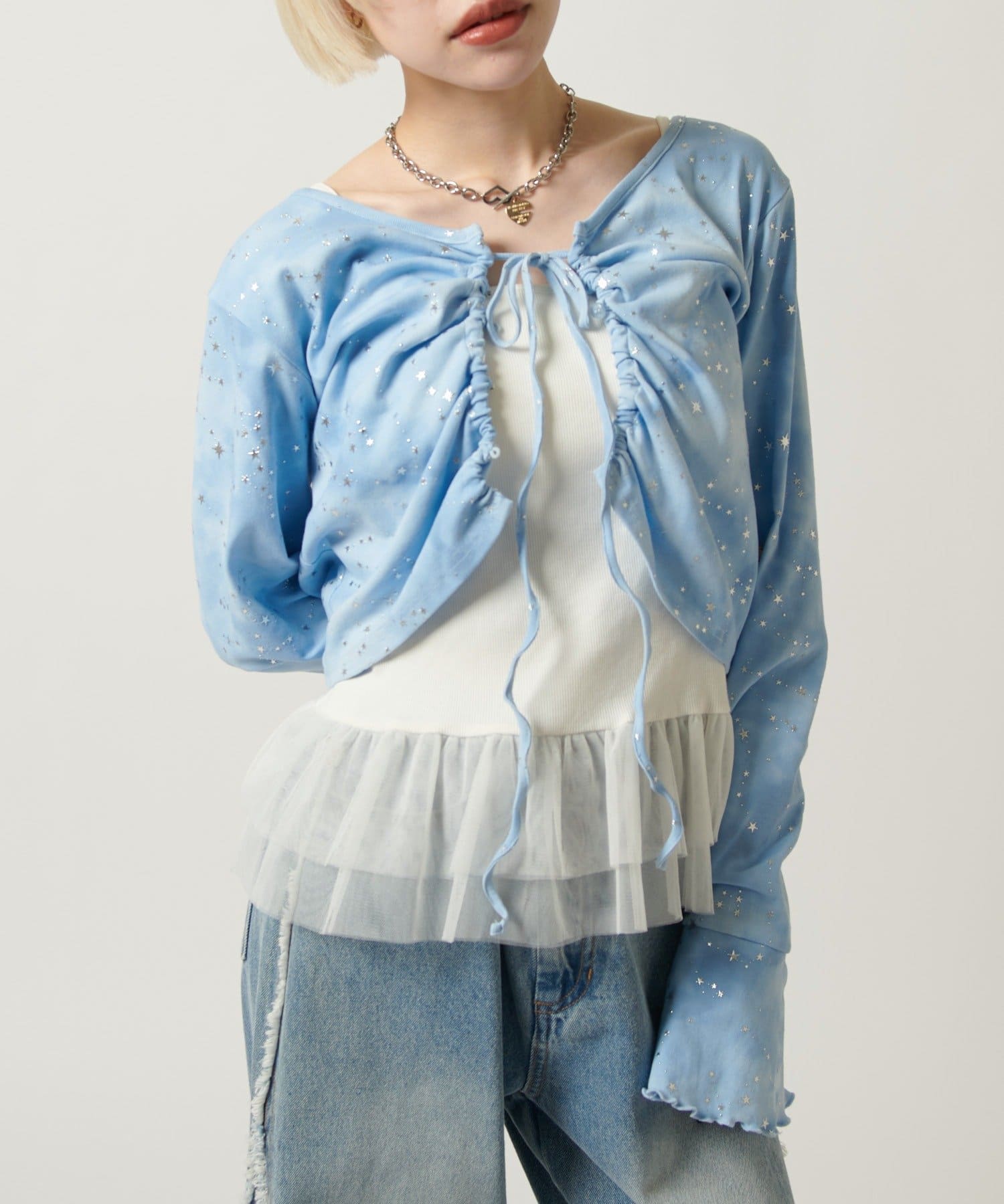 w closet(ダブルクローゼット) 【カップ付き/3色展開】チュールフリルキャミ