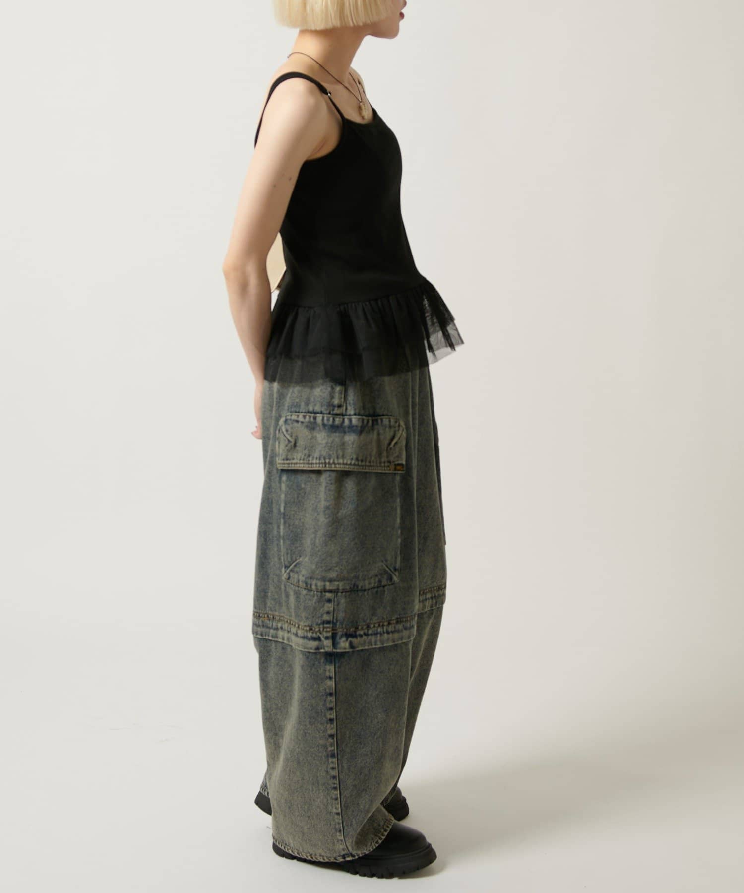 w closet(ダブルクローゼット) 【カップ付き/3色展開】チュールフリルキャミ