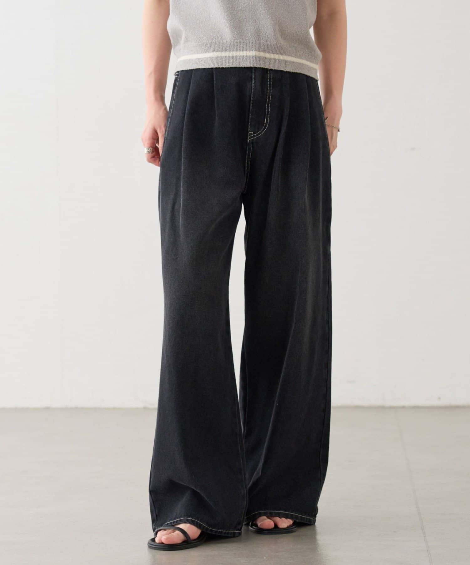 Kastane(カスタネ) 【3サイズ展開/低身長サイズ/高身長サイズ】B カラーステッチデニムスラックス