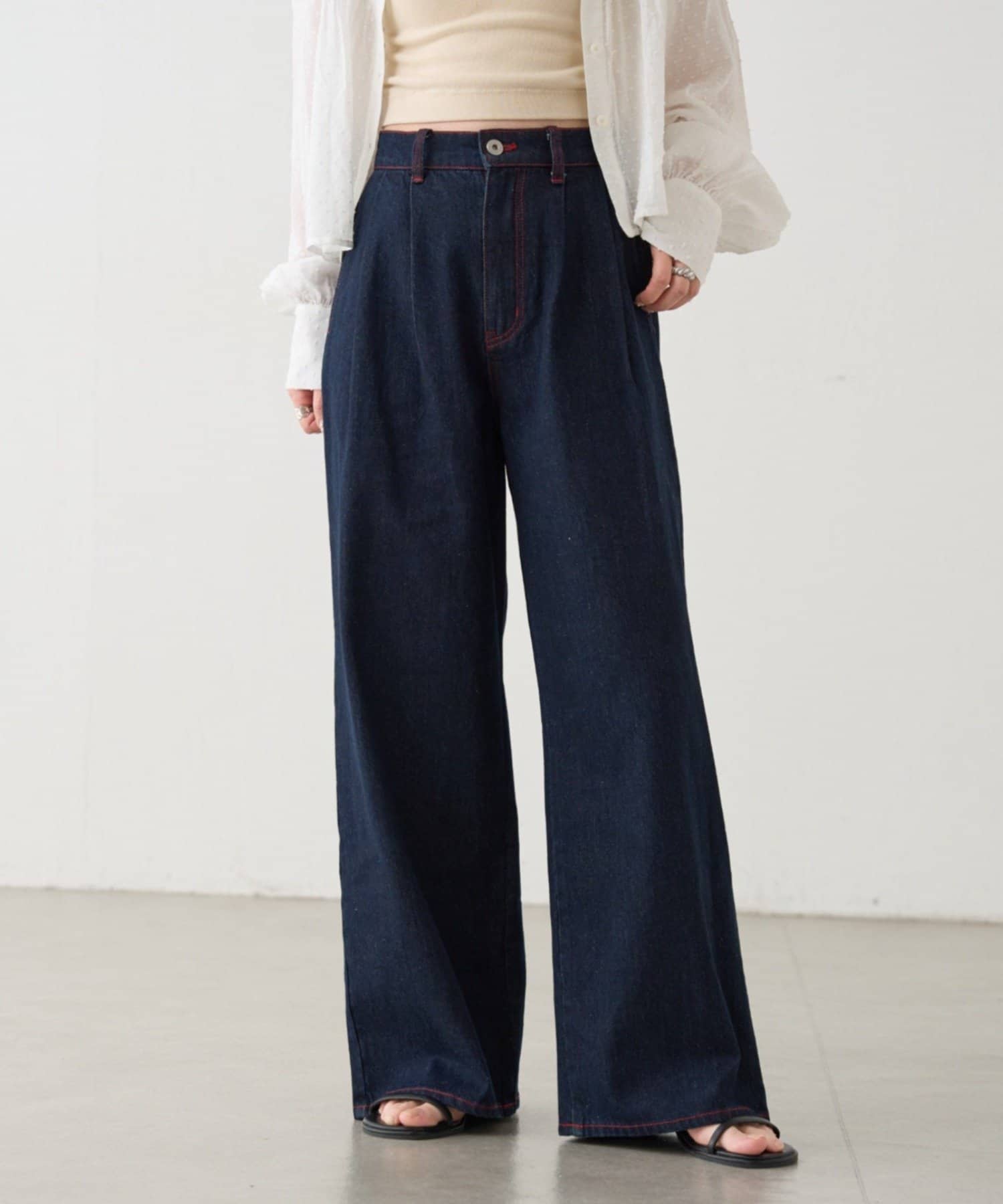 Kastane(カスタネ) 【3サイズ展開/低身長サイズ/高身長サイズ】B カラーステッチデニムスラックス