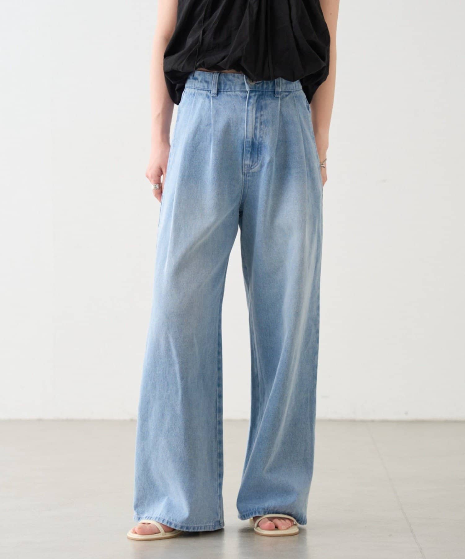 Kastane(カスタネ) 【3サイズ展開/低身長サイズ/高身長サイズ】B カラーステッチデニムスラックス