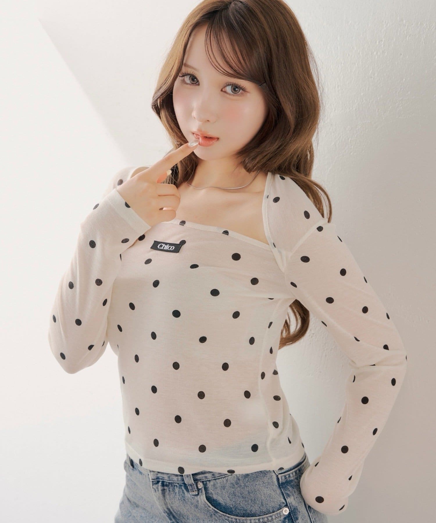 Chico(チコ) スクエアネックドットトップス