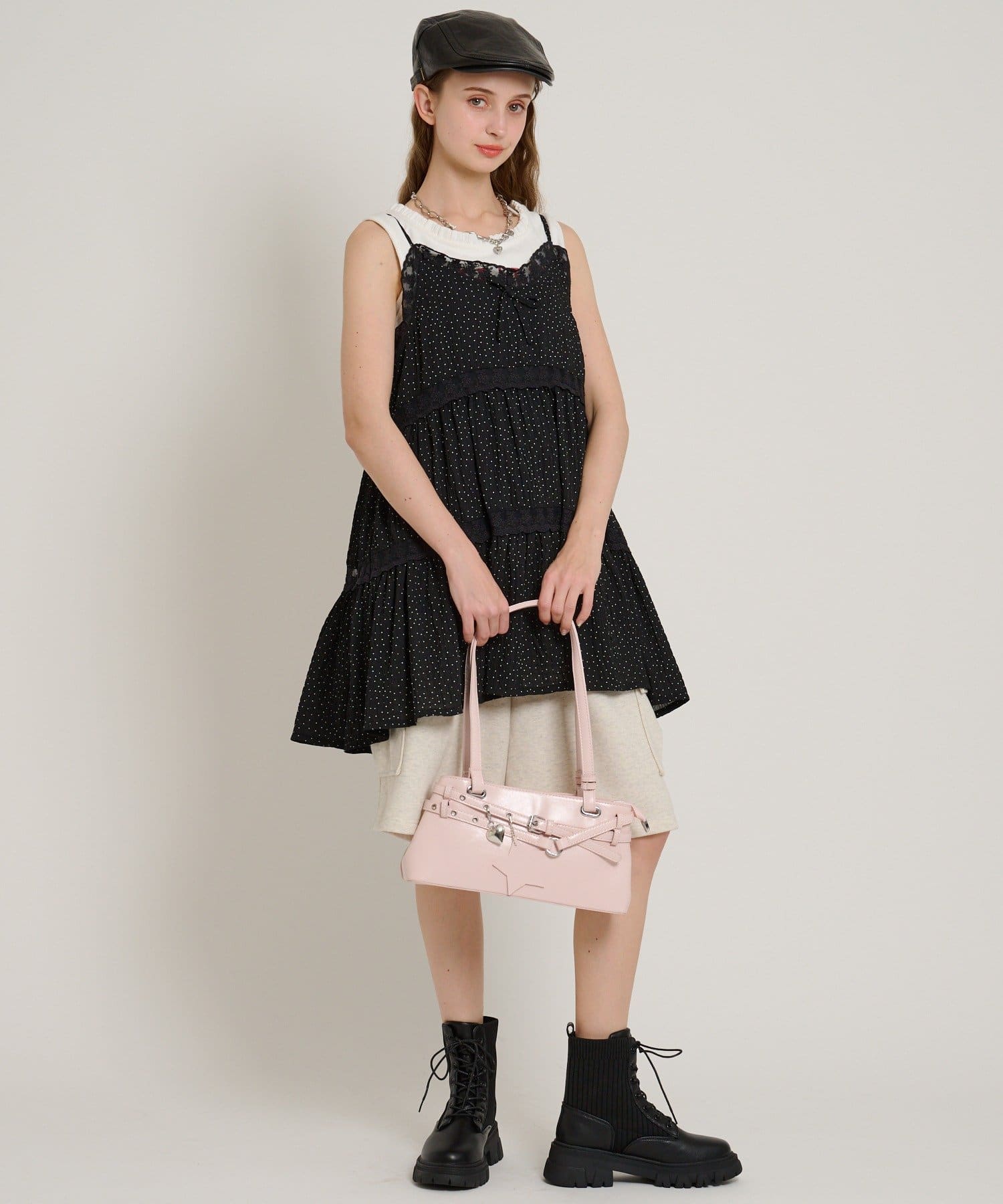 w closet(ダブルクローゼット) 【5色展開/花柄・ドット】レース使いミニキャミワンピース