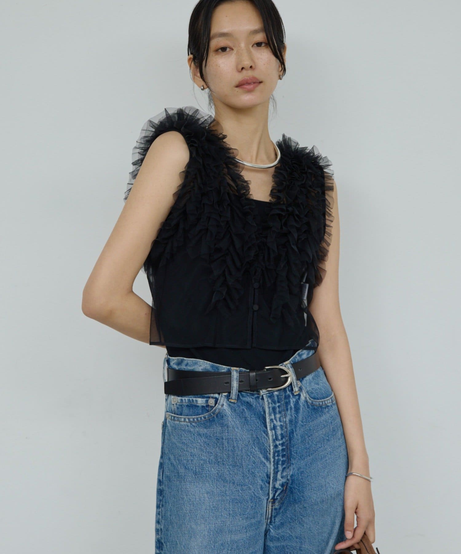 GALLARDAGALANTE(ガリャルダガランテ) チュールフリルブラウス