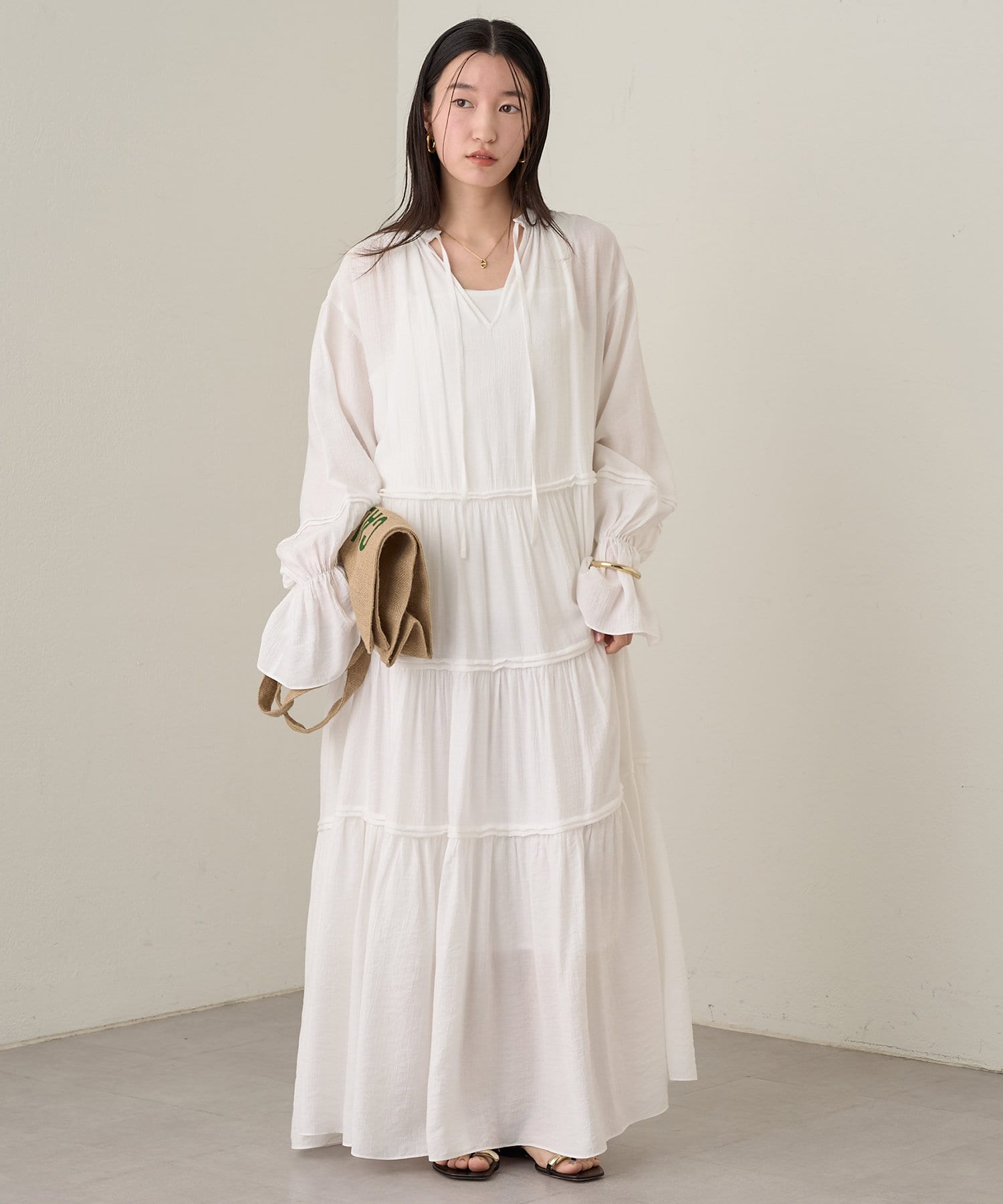 OUTLET(アウトレット) 【Loungedress】2WAYワッシャーティアードワンピース