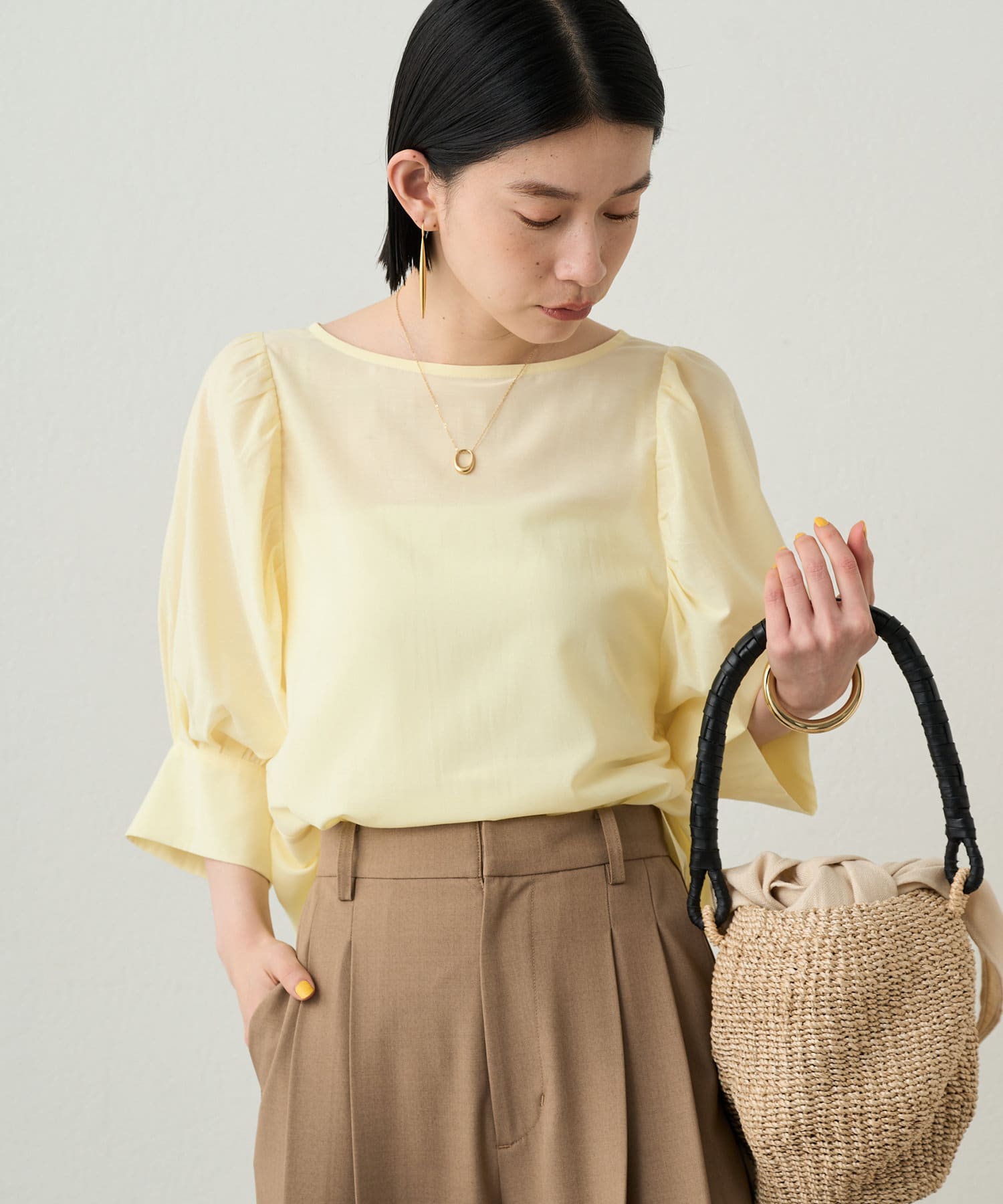 【イエロー】【Loungedress】シアーパフブラウス Loungedress】シアーパフブラウス | OUTLET(アウトレット)レディース