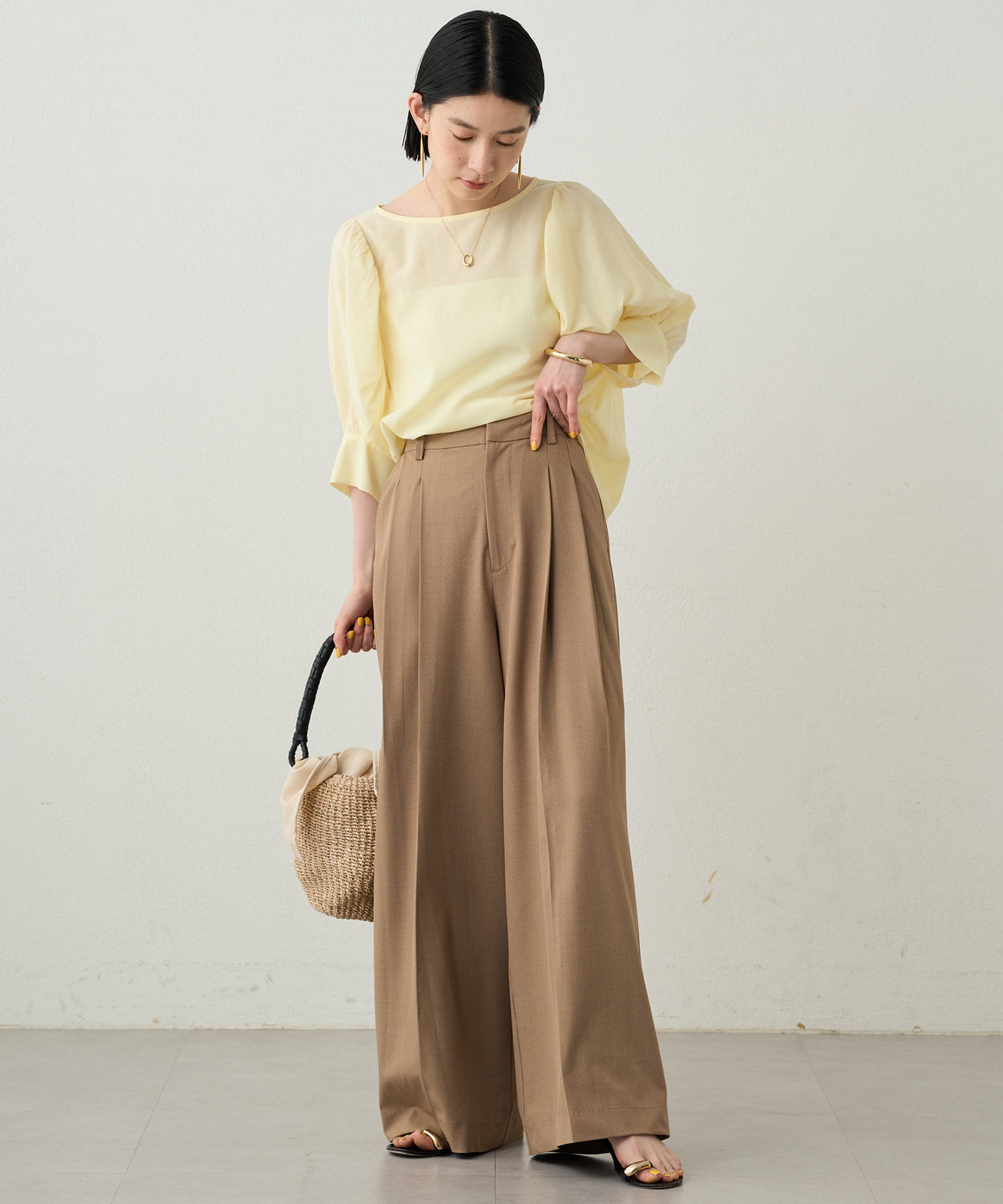 【イエロー】【Loungedress】シアーパフブラウス LOUNGEDRESS（ラウンジドレス）の「シアーパフブラウス（シャツ