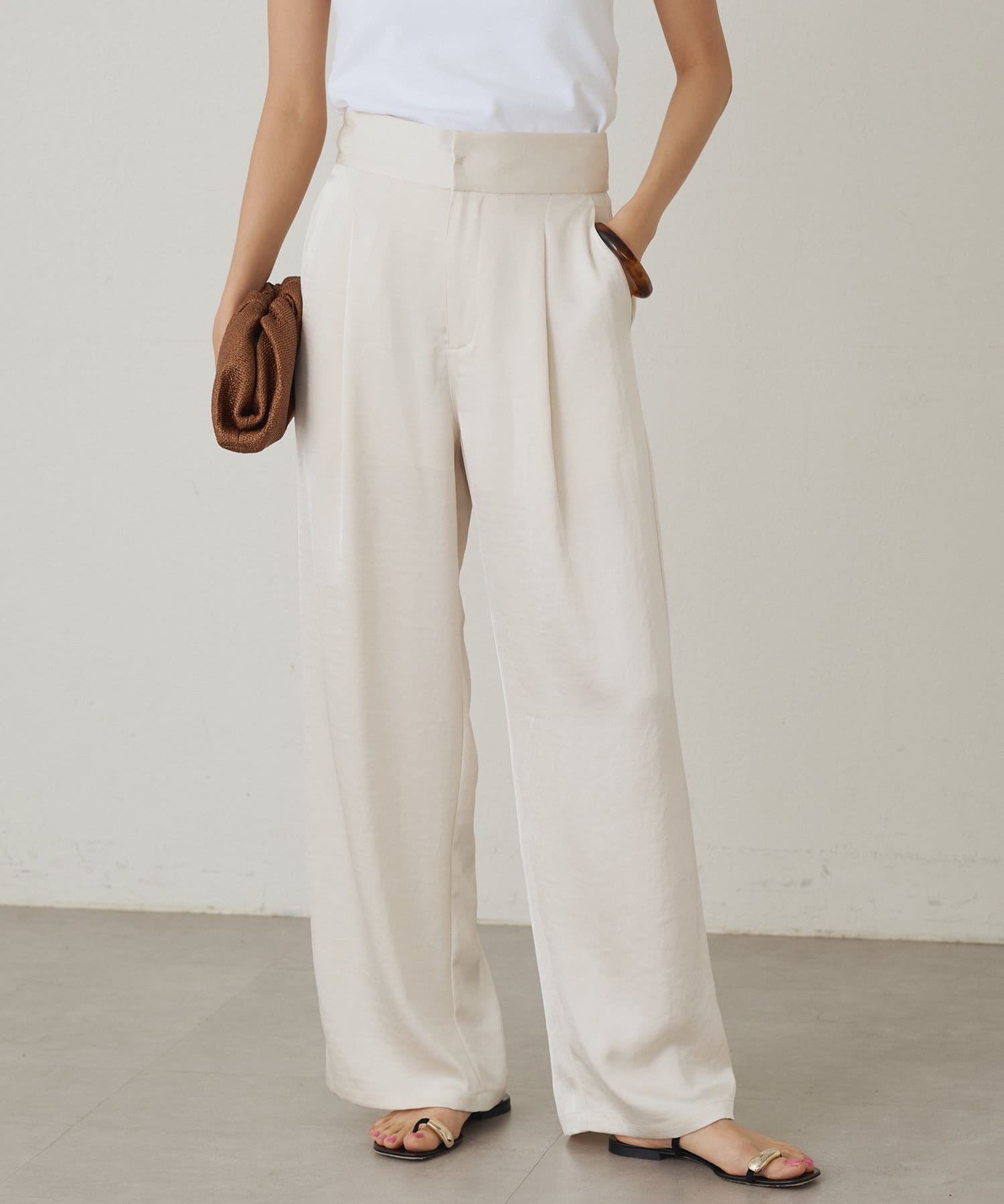 OUTLET(アウトレット) 【Loungedress】ワイドベルトサテンパンツ