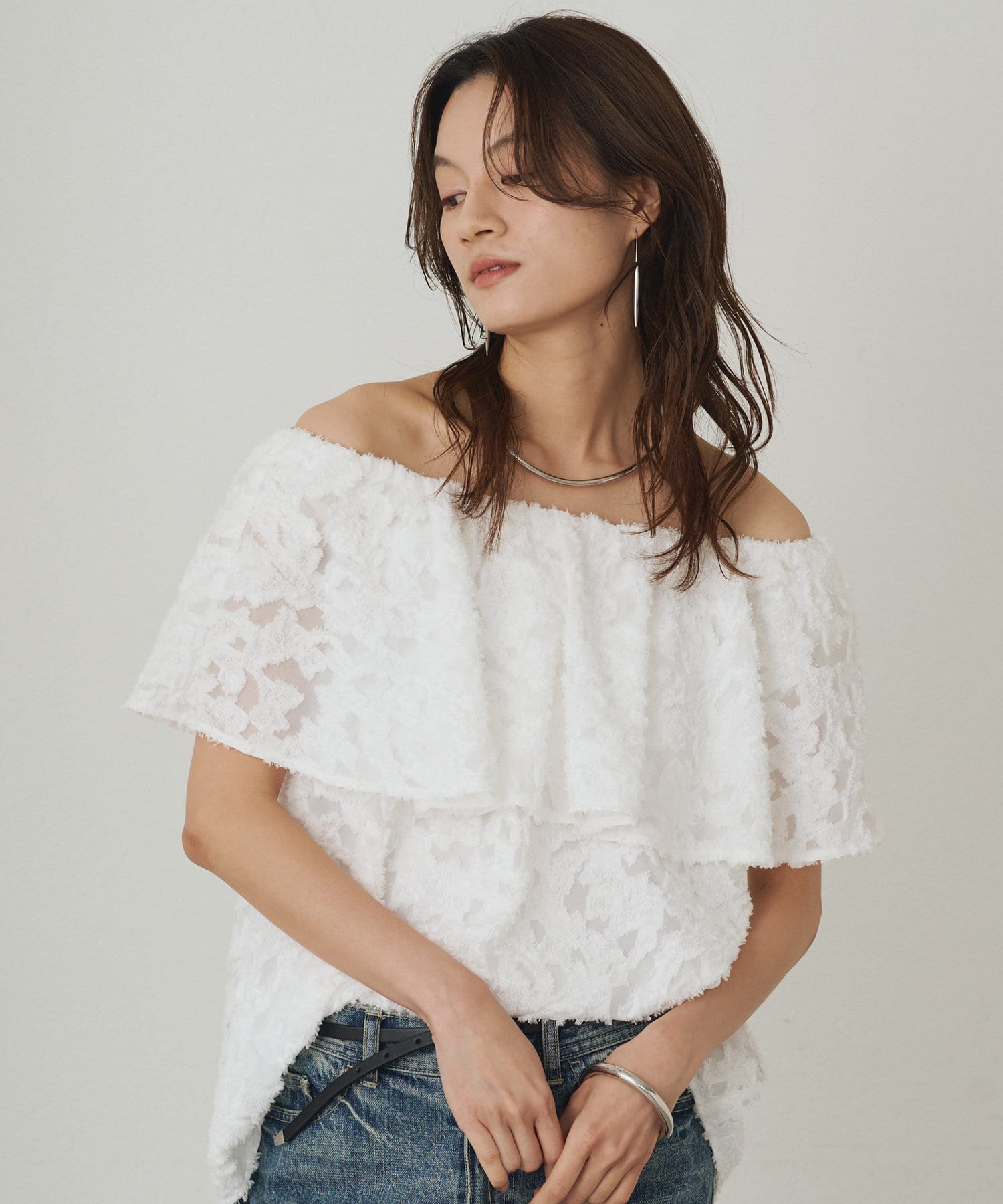 OUTLET(アウトレット) 【Loungedress】フリルオフショル2WAYブラウス