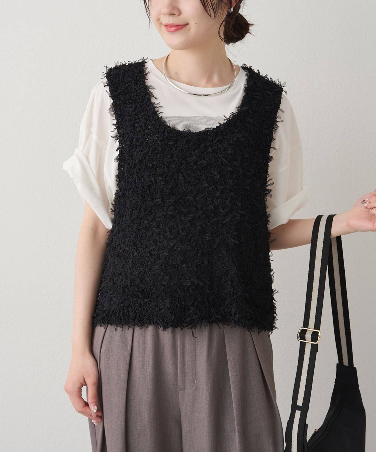 PUAL CE CIN(ピュアルセシン) リボンヤーンビスチェ