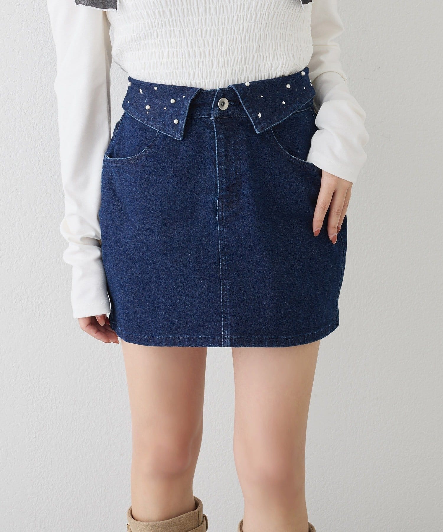 NICE CLAUP / OLIVE des OLIVE OUTLET(ナイスクラップ  / オリーブ デ オリーブ アウトレット) 【one after another】ウェスト折り返しデニムミニ