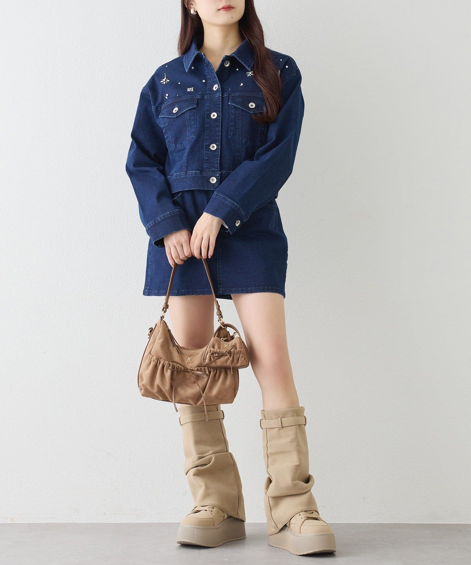 NICE CLAUP / OLIVE des OLIVE OUTLET(ナイスクラップ  / オリーブ デ オリーブ アウトレット) 【one after another】ビジューデニムジャケット