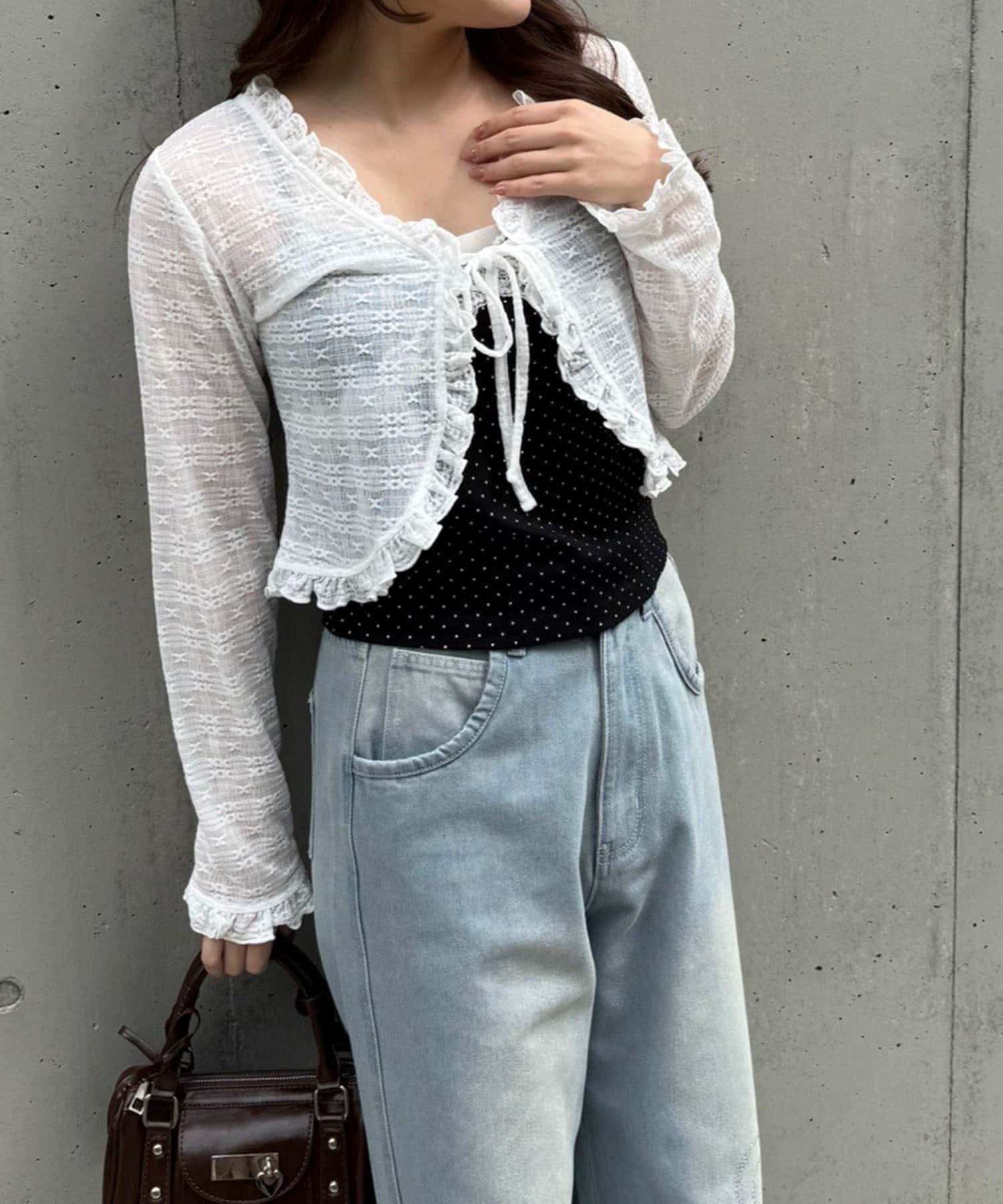 NICE CLAUP / OLIVE des OLIVE OUTLET(ナイスクラップ  / オリーブ デ オリーブ アウトレット) 【continuer】レースカーディガン×カップ付きレースキャミ