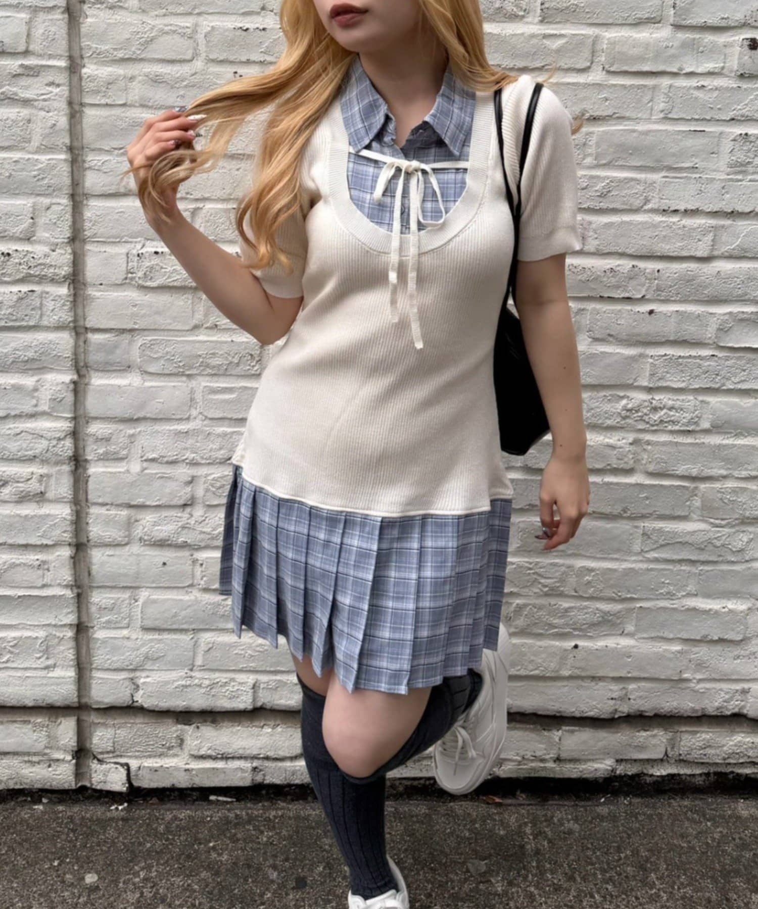 NICE CLAUP / OLIVE des OLIVE OUTLET(ナイスクラップ  / オリーブ デ オリーブ アウトレット) 【continuer】裾プリーツドッキングニットワンピース