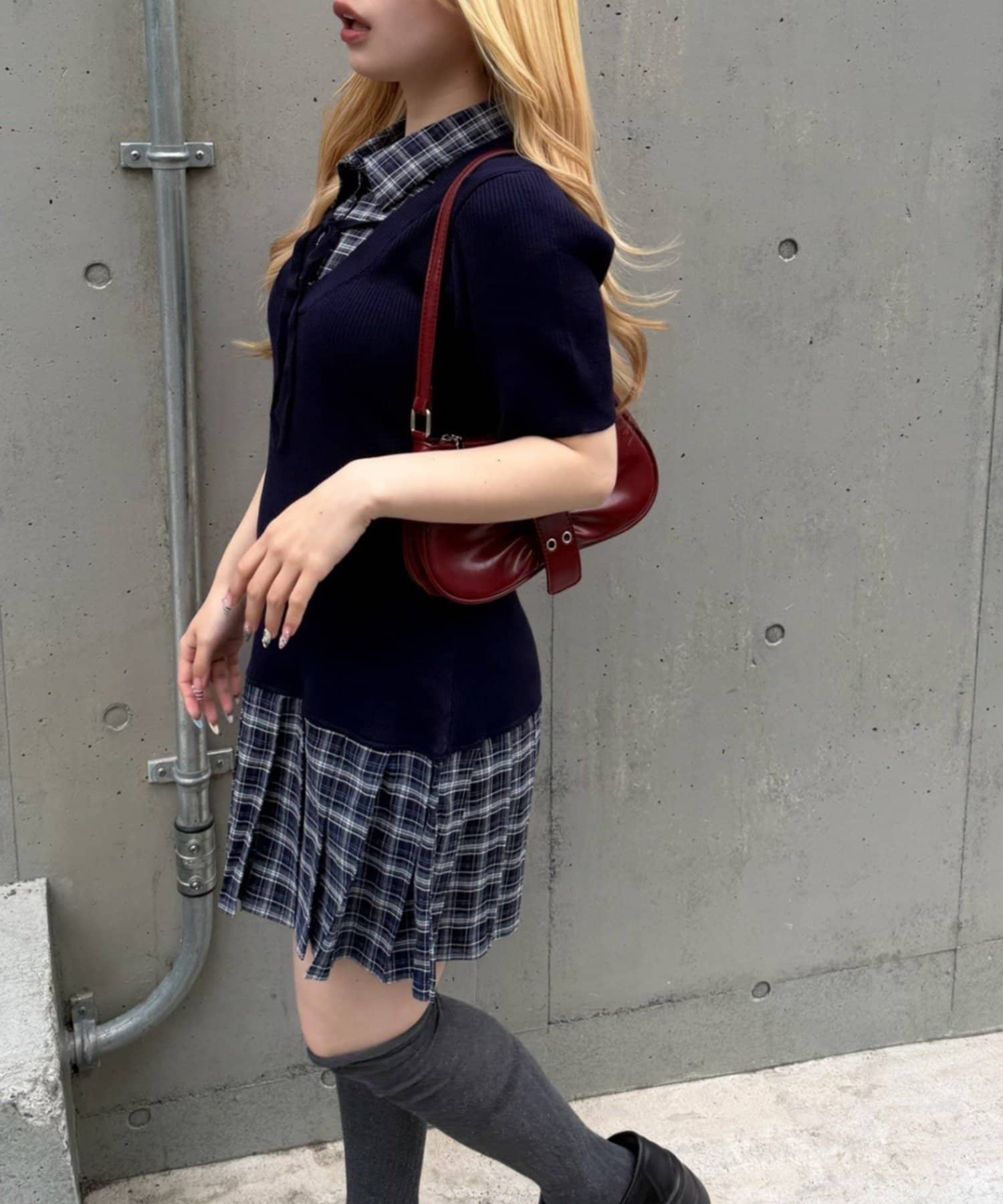 NICE CLAUP / OLIVE des OLIVE OUTLET(ナイスクラップ  / オリーブ デ オリーブ アウトレット) 【continuer】裾プリーツドッキングニットワンピース