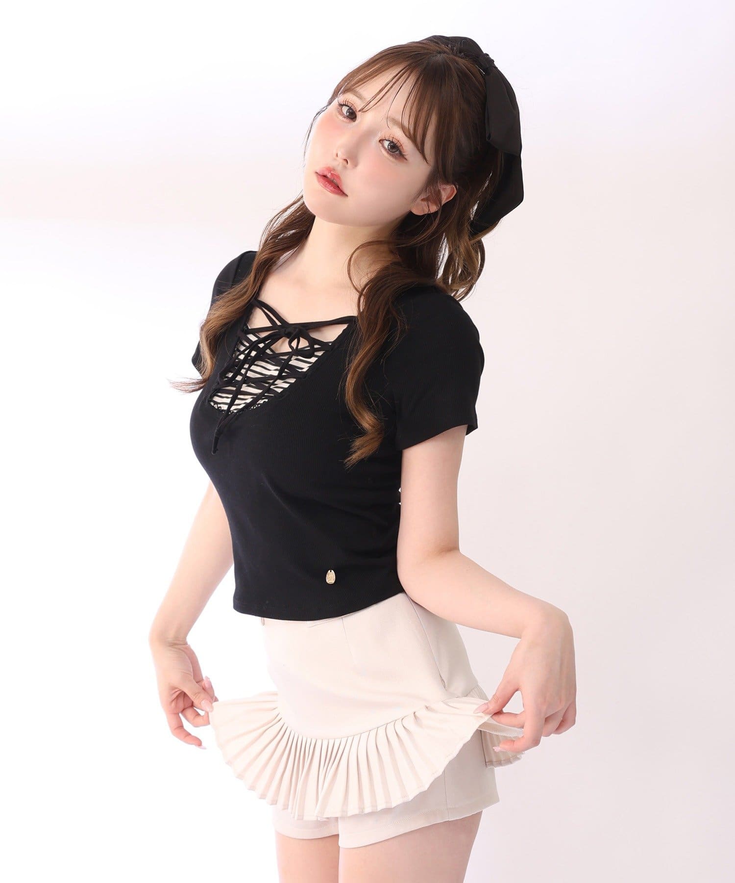 one after another NICE CLAUP(ワンアフターアナザー ナイスクラップ) レースアップテレコトップス