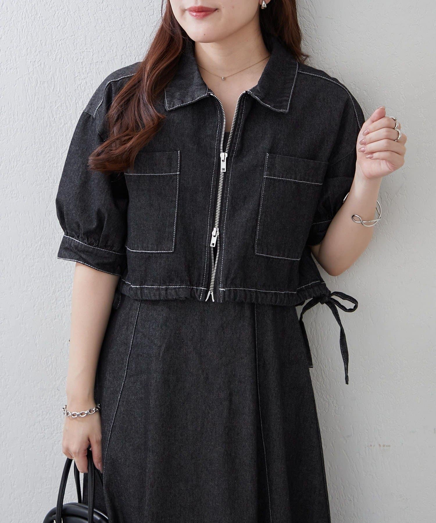 Remind me and forever(リマインドミーアンドフォーエバー) 【きれいめセットアップ】デニム5分袖ブルゾン＋キャミワンピース