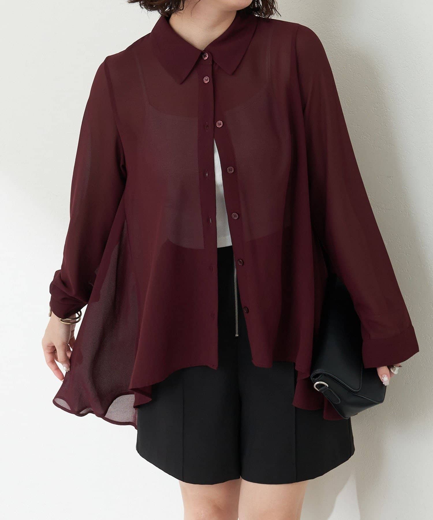 NICE CLAUP / OLIVE des OLIVE OUTLET(ナイスクラップ  / オリーブ デ オリーブ アウトレット) 【RMAF】シフォン前後差ブラウス