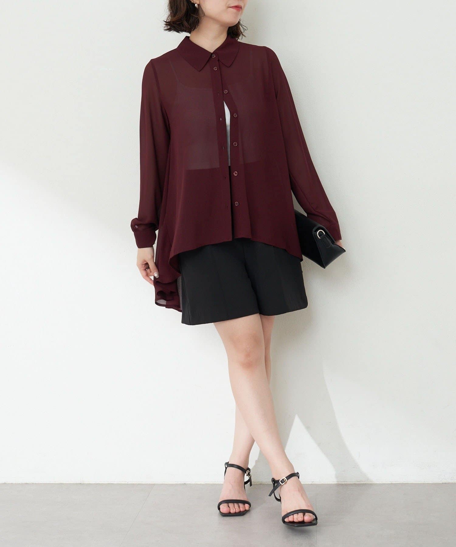 NICE CLAUP / OLIVE des OLIVE OUTLET(ナイスクラップ  / オリーブ デ オリーブ アウトレット) 【RMAF】シフォン前後差ブラウス