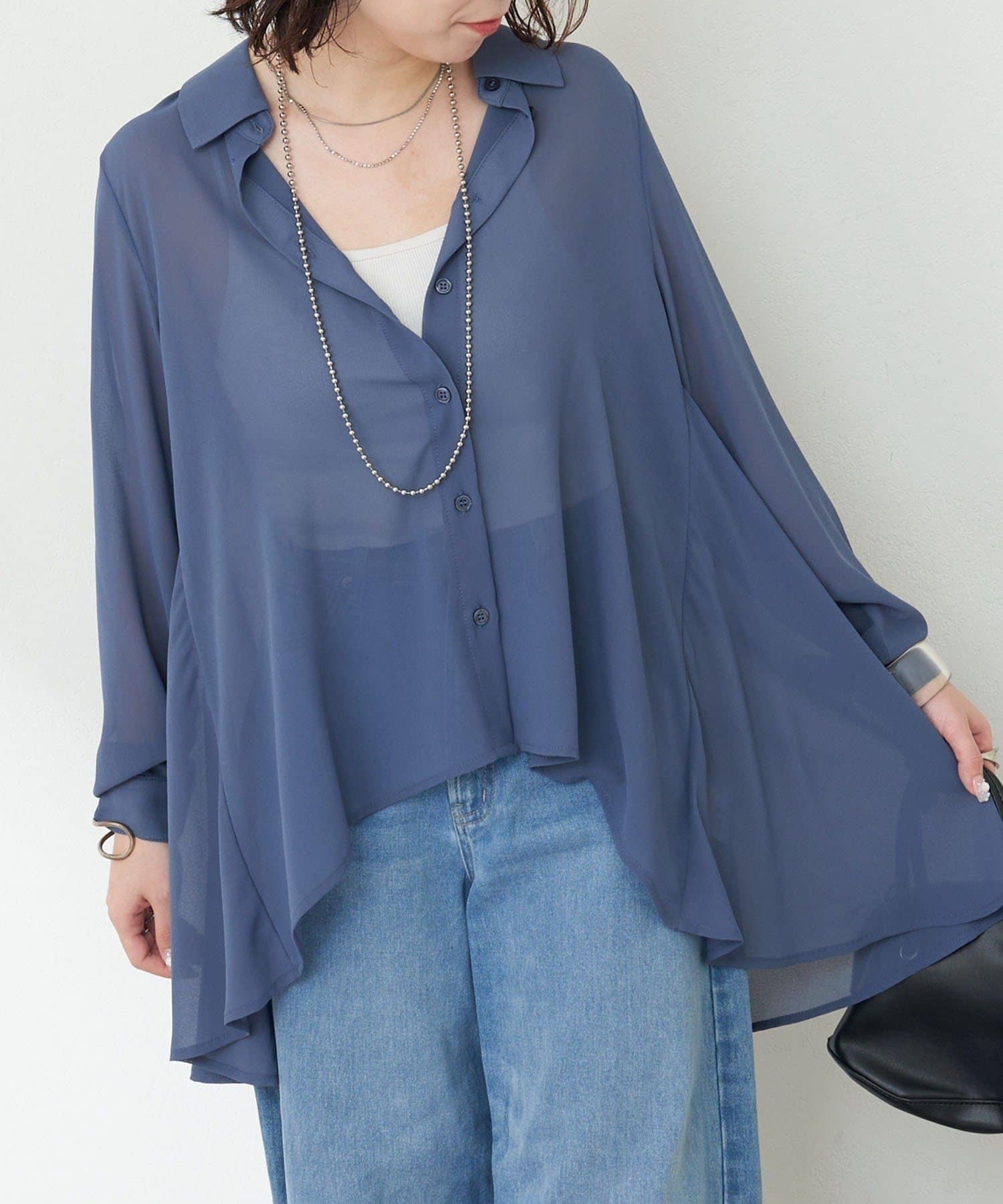 NICE CLAUP / OLIVE des OLIVE OUTLET(ナイスクラップ  / オリーブ デ オリーブ アウトレット) 【RMAF】シフォン前後差ブラウス