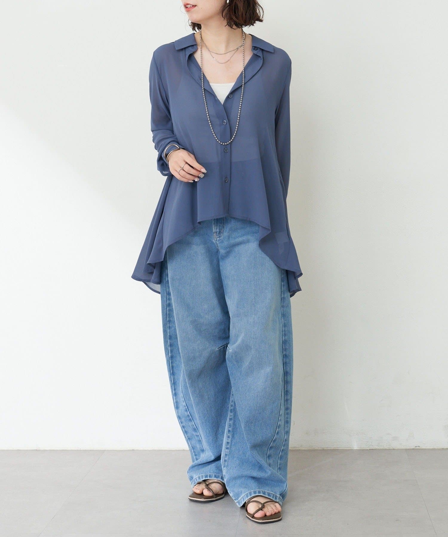 NICE CLAUP / OLIVE des OLIVE OUTLET(ナイスクラップ  / オリーブ デ オリーブ アウトレット) 【RMAF】シフォン前後差ブラウス