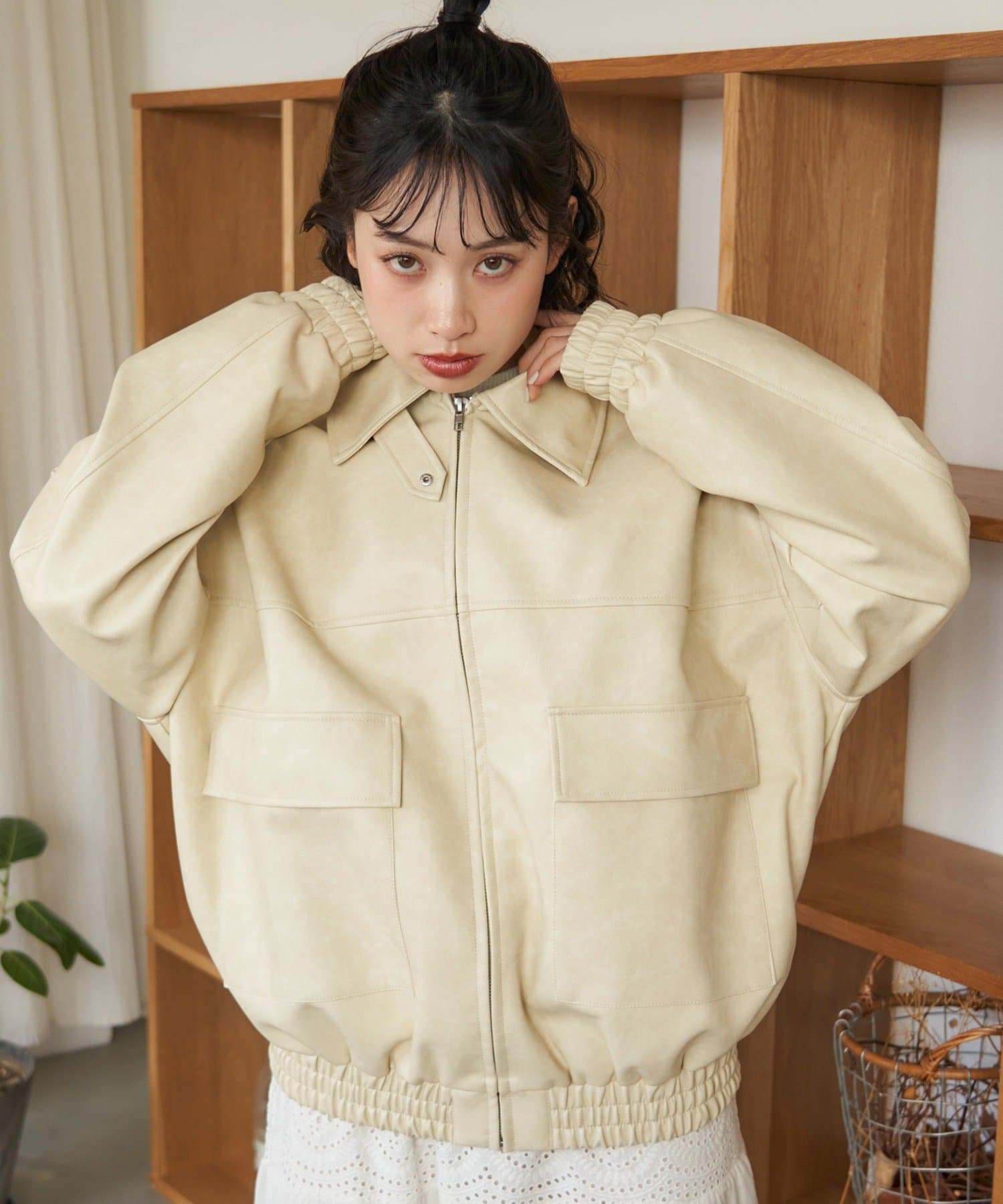 NICE CLAUP / OLIVE des OLIVE OUTLET(ナイスクラップ  / オリーブ デ オリーブ アウトレット) 【RMAF】ヴィンテージ加工合皮ブルゾン