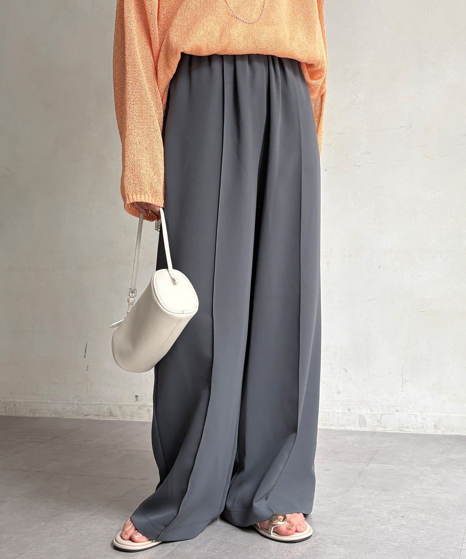 DOUDOU(ドゥドゥ) 接触冷感ピンタックワイドパンツ