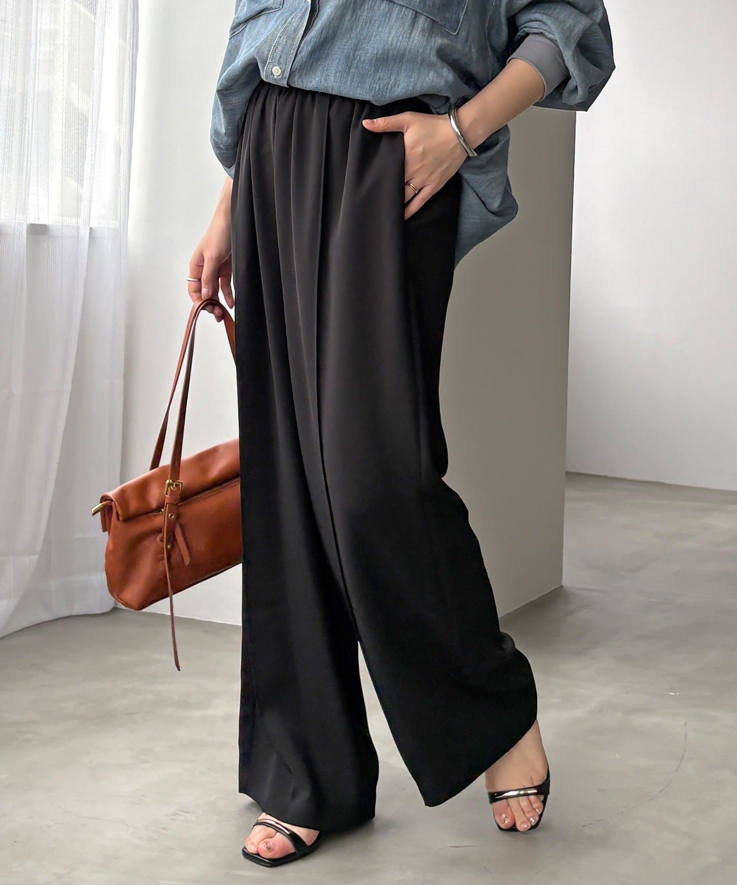 DOUDOU(ドゥドゥ) 接触冷感ピンタックワイドパンツ