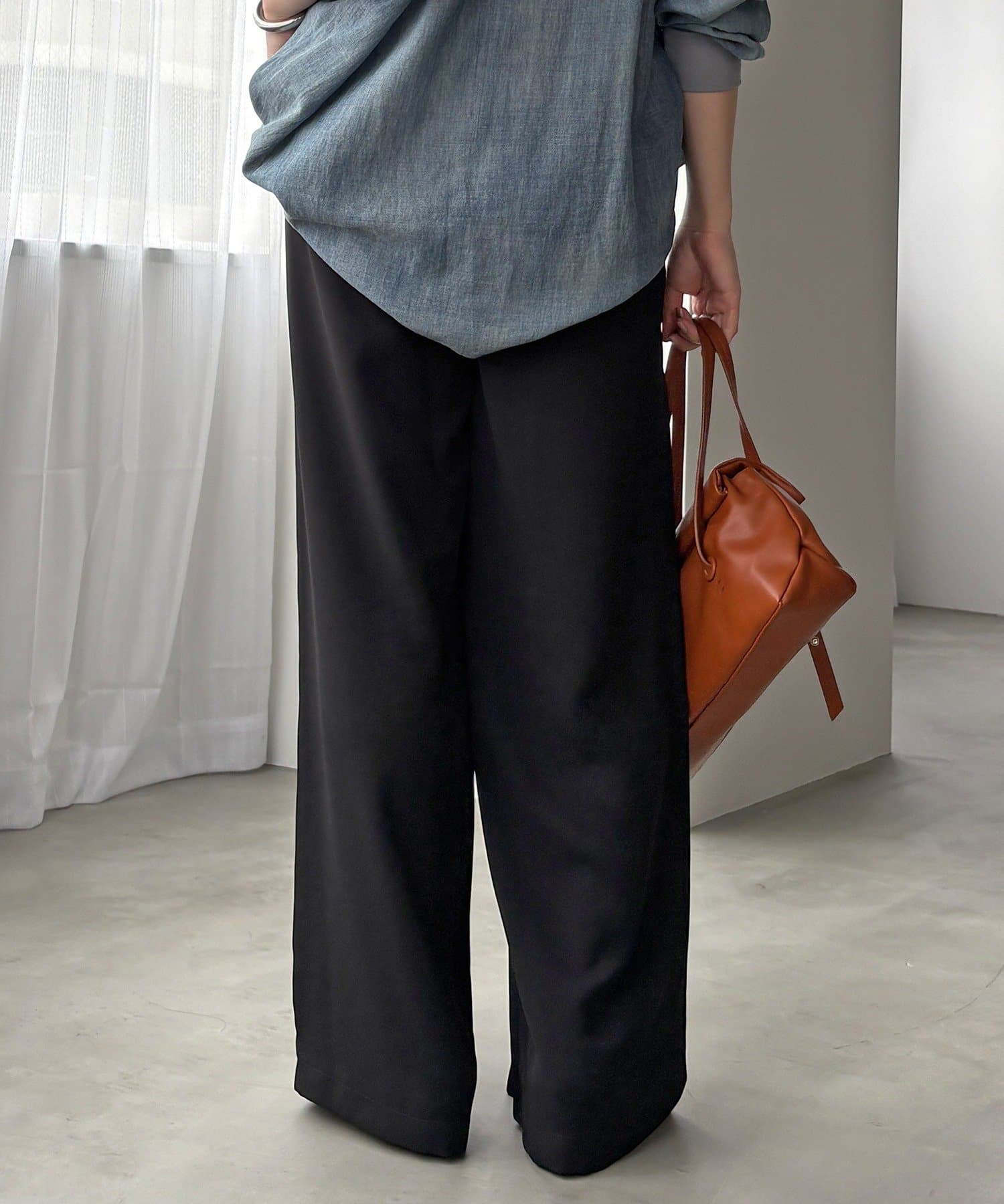 DOUDOU(ドゥドゥ) 接触冷感ピンタックワイドパンツ