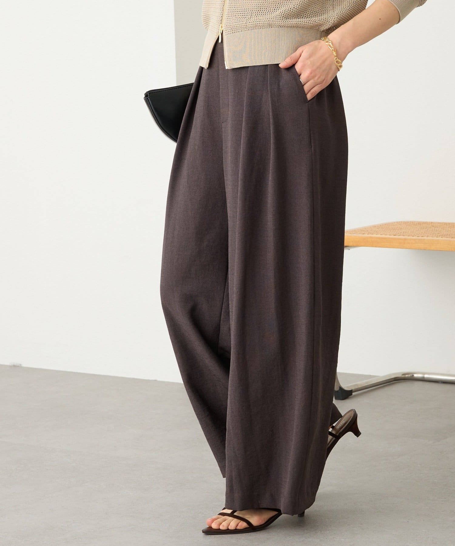 RIVE DROITE(リヴドロワ) 予約【防シワ性/紫外線防止】リネンライクタックワイドスラックス