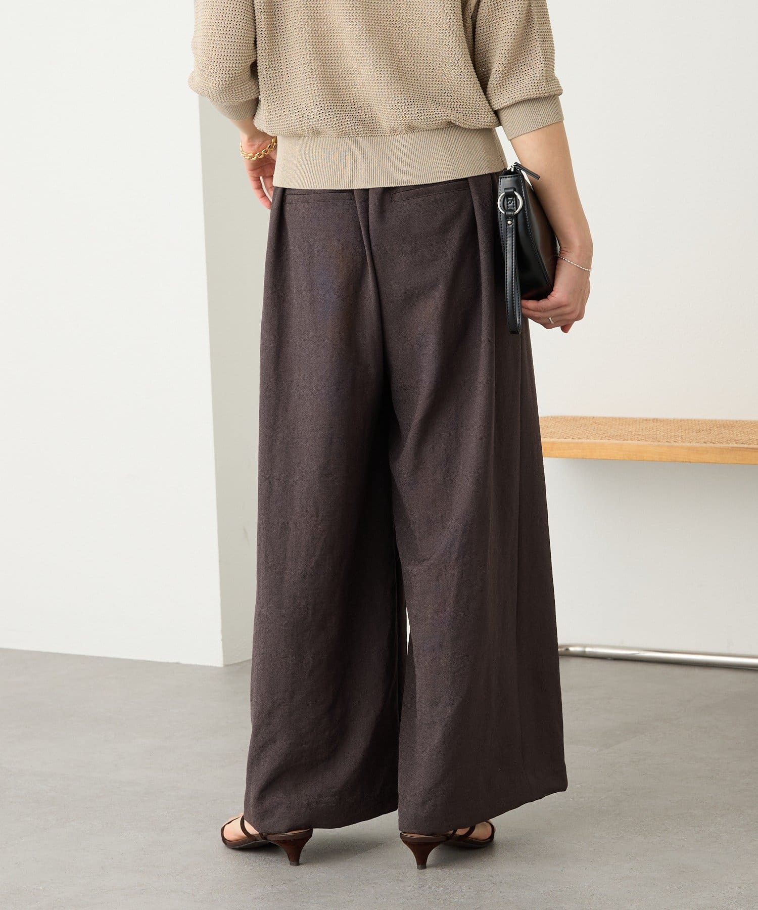 RIVE DROITE(リヴドロワ) 予約【防シワ性/紫外線防止】リネンライクタックワイドスラックス