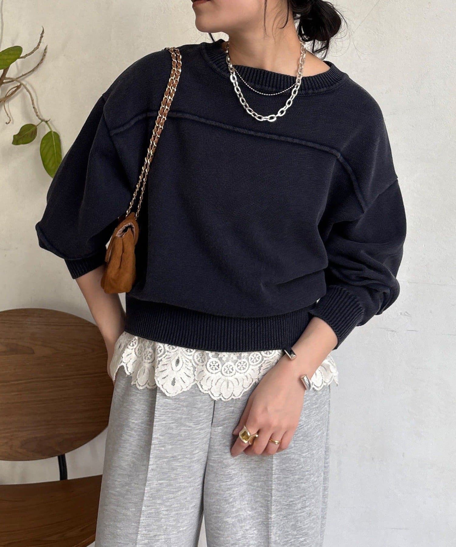 OUTLET(アウトレット) 【DouDou】ピグメント加工スウェットライクニット